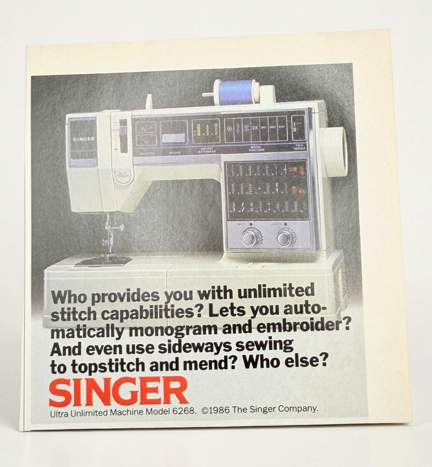 Singer Sewing Machine Vintage Print Ad 1980s Ultra Unlimited Model 6268