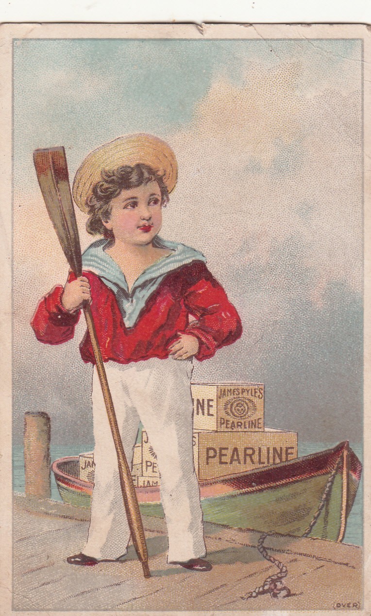 Pearline James Pyle Sailor Boy in Red with Oar Boat Vict Card c1880s