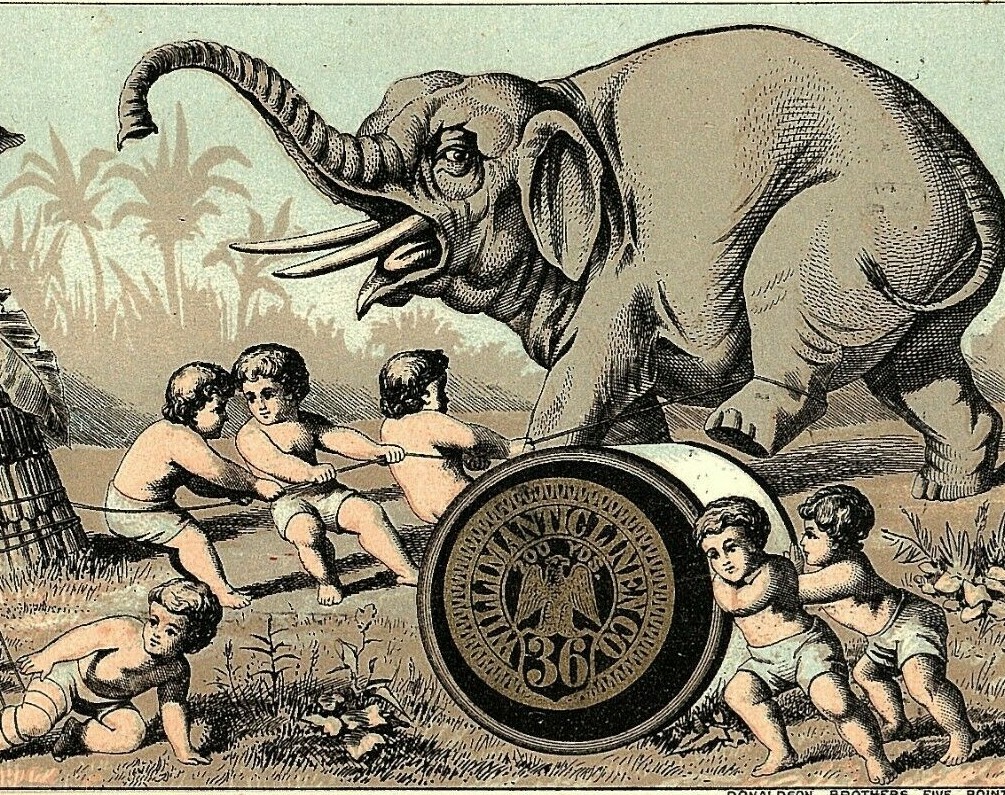 Willimantic Elephant Thread Trade Card Victorian Spool Cord Cotton S Kelly NY