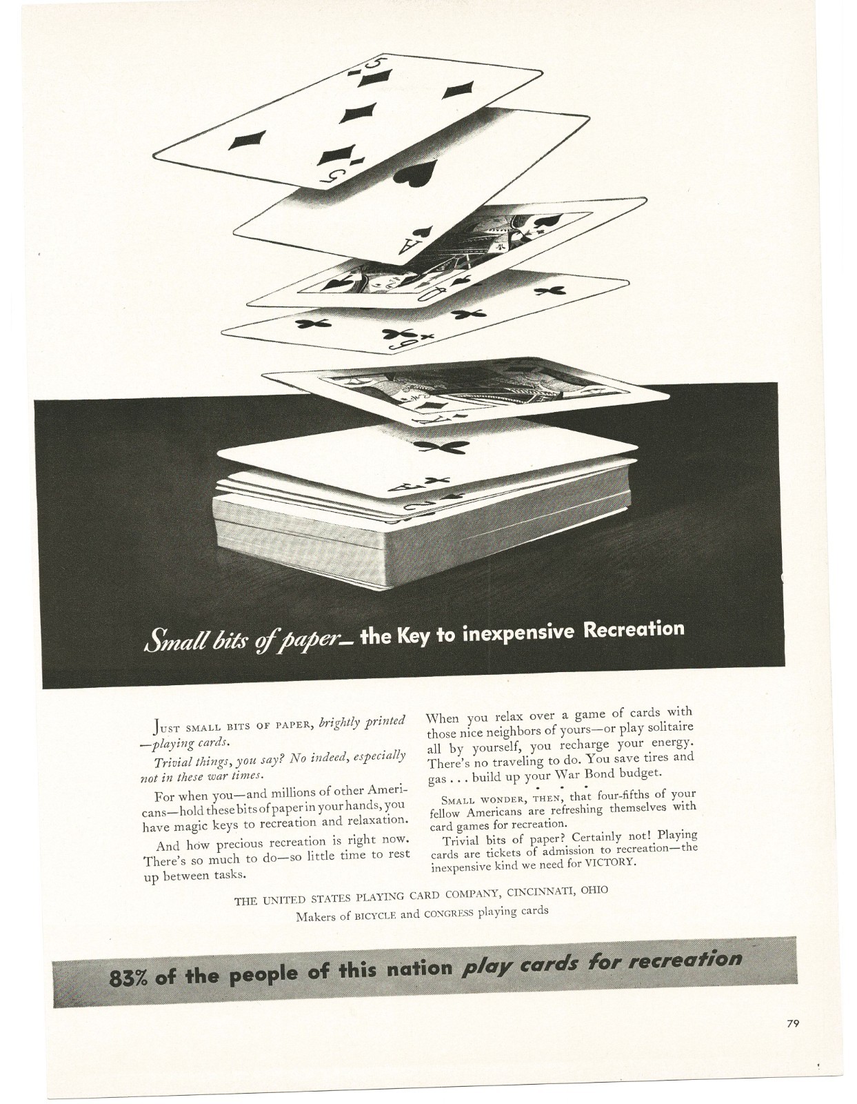 1942 Bicycle Playing Cards WW2 Vintage Print Ad Home Front Recreation