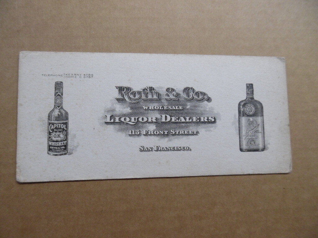 c.1910 Roth & Co Liquor Dealer Ad Ink Blotter San Francisco Lawton Rye Whiskey