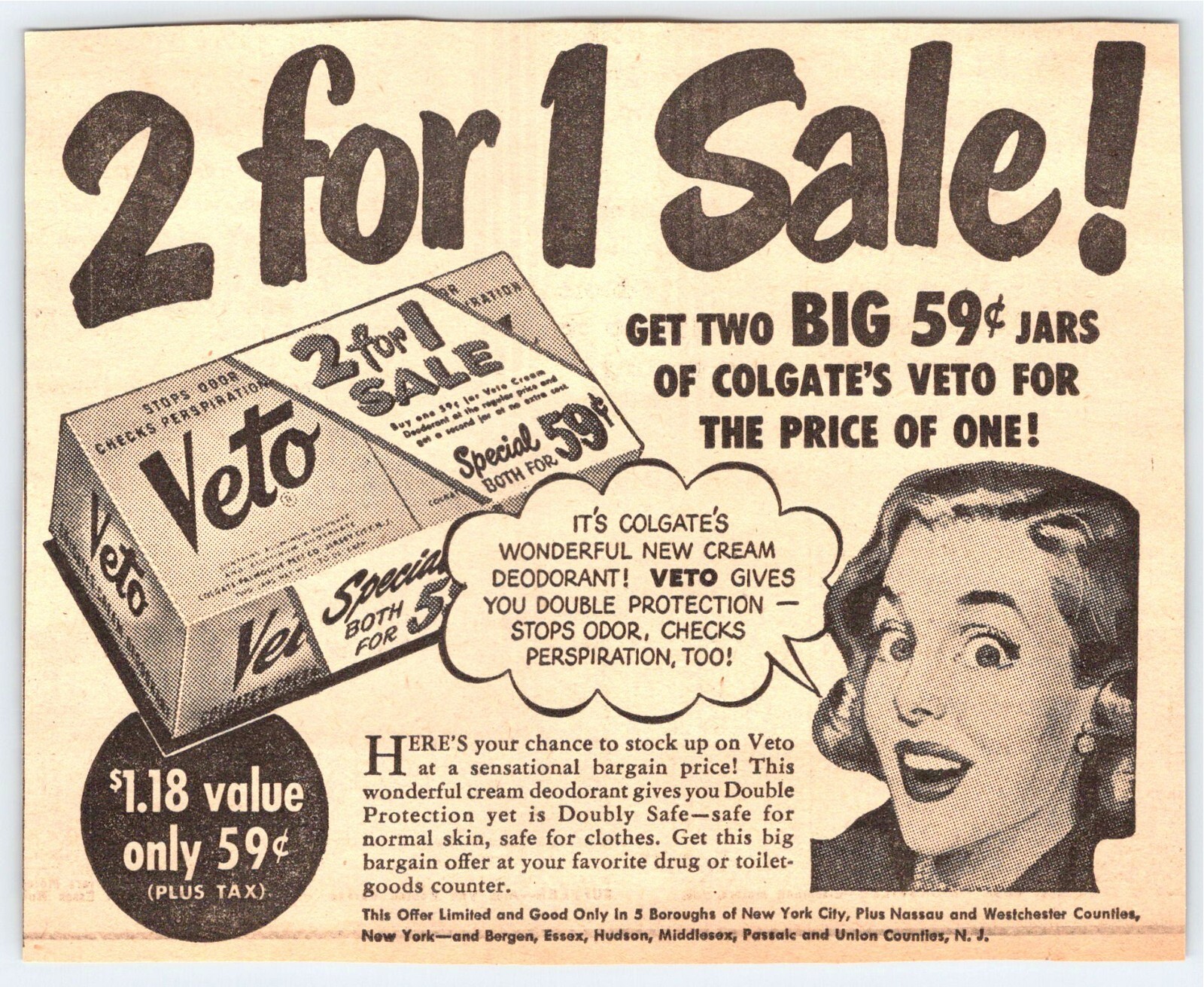 1949 VETOSOAP FOR PERSPIRATION Vintage 5″X6″ Newspaper Ad 1940’s M330