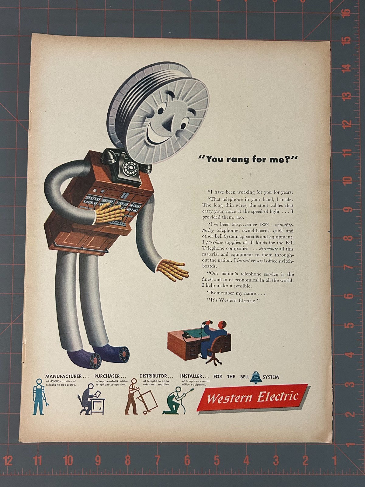 1946 Vintage Western Electric Bell Telephone Systems Mascot Print Ad P2