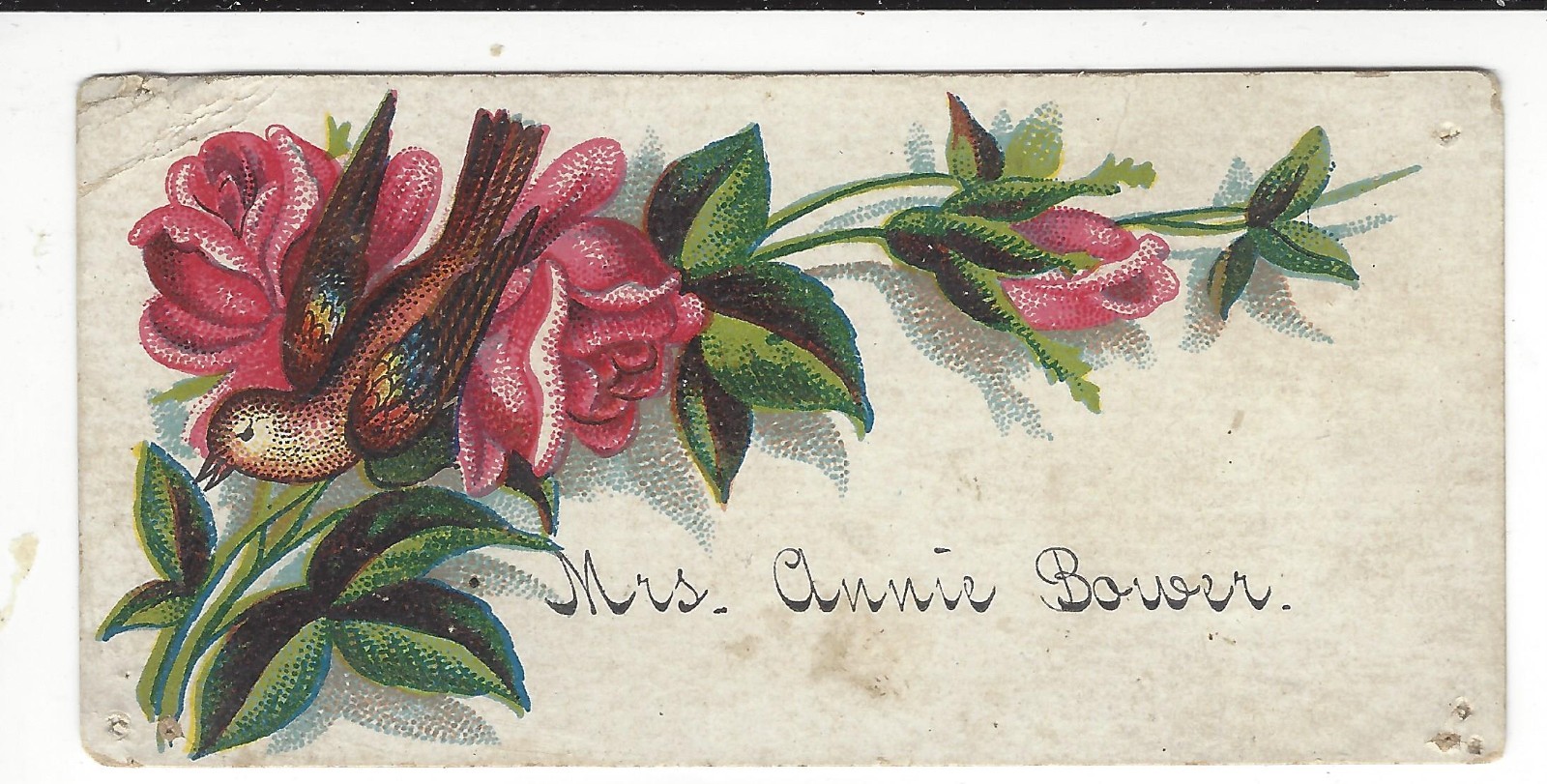VTG Victorian Card Tag Mrs. Annie Bower – Roses