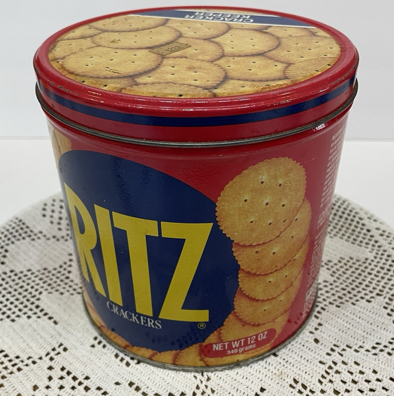 Vintage Ritz Crackers Advertising Tin Collectible Cracker Keeper Red Blue Yellow
