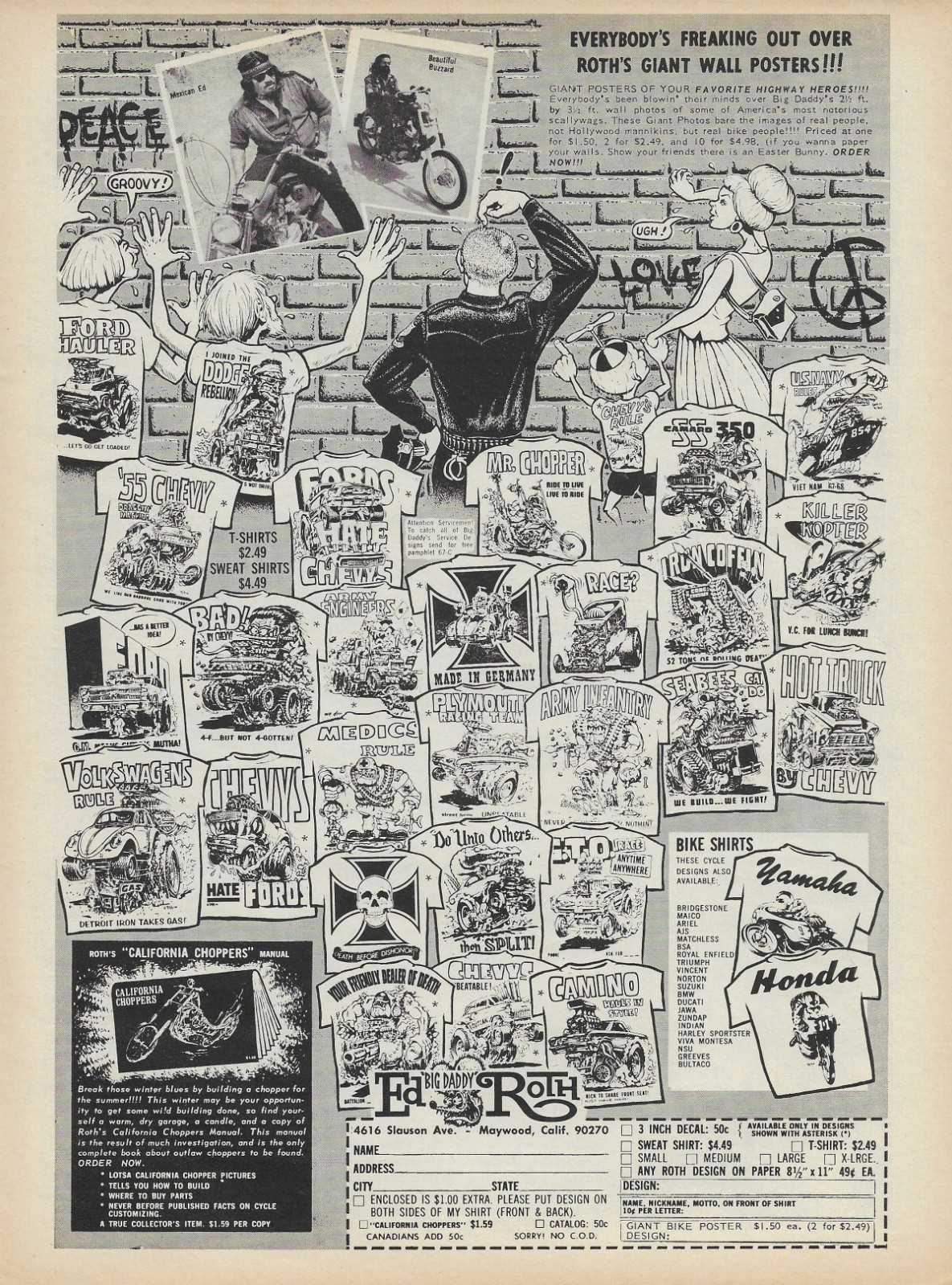 1967 Big Daddy Ed Roth Magazine Ad T-Shirt Mexican Ed Beautiful Buzzard Picture
