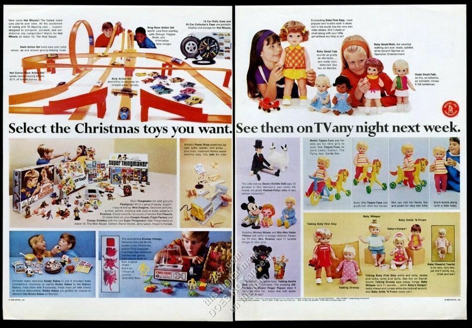 1968 Hot Wheels cars Rally Case track set & other Mattel Toys Christmas print ad