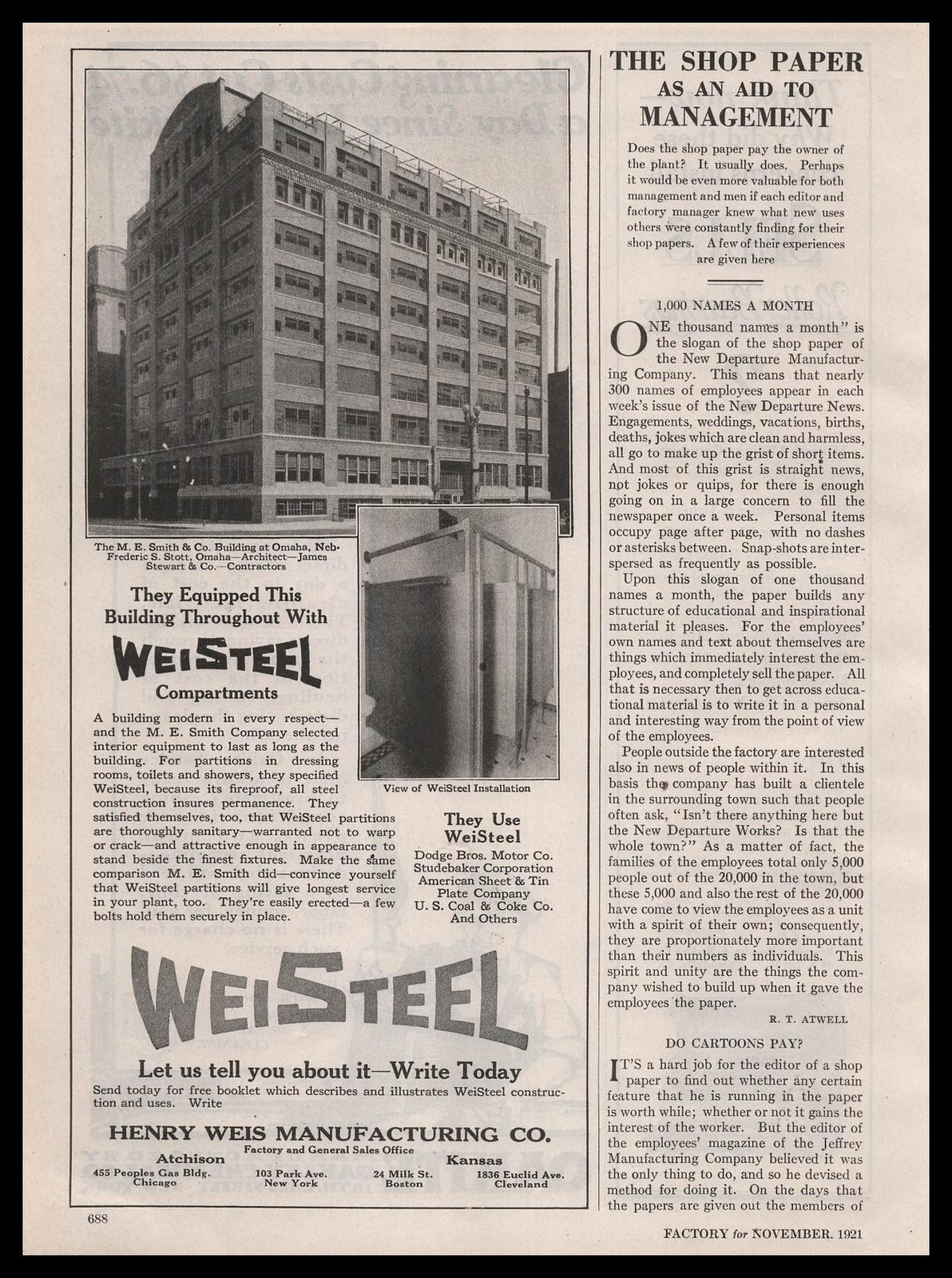 1921 M E Smith Building Omaha Nebraska Photo Henry Weis Atchison Kansas Print Ad