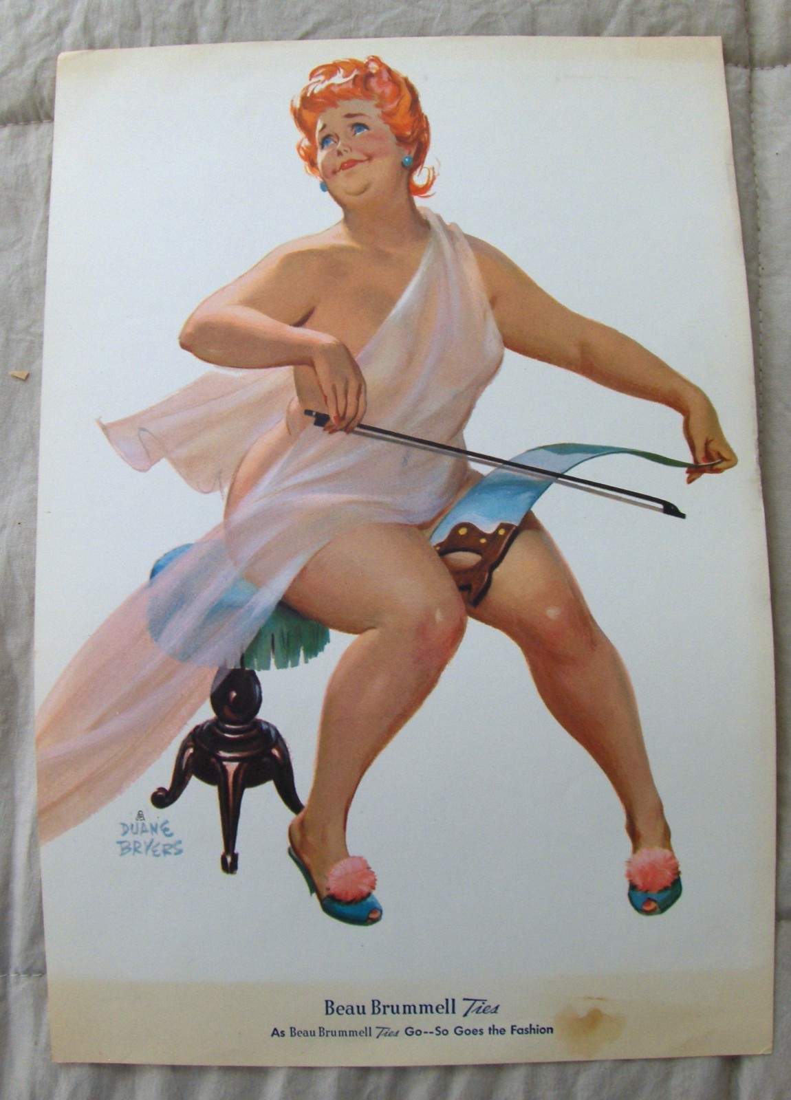Beau Brummell Ties Duane Bryers Risque Playing Saw w Violin Bow Stool Vint Ad