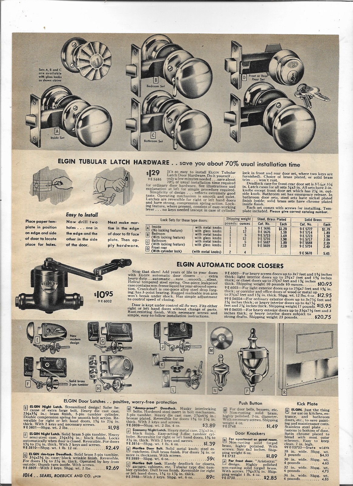 1949 SEARS Catalog Ad Pages CRAFTSMAN KITCHEN CUTLERY ELGIN DOOR CLOSERS LATCHES