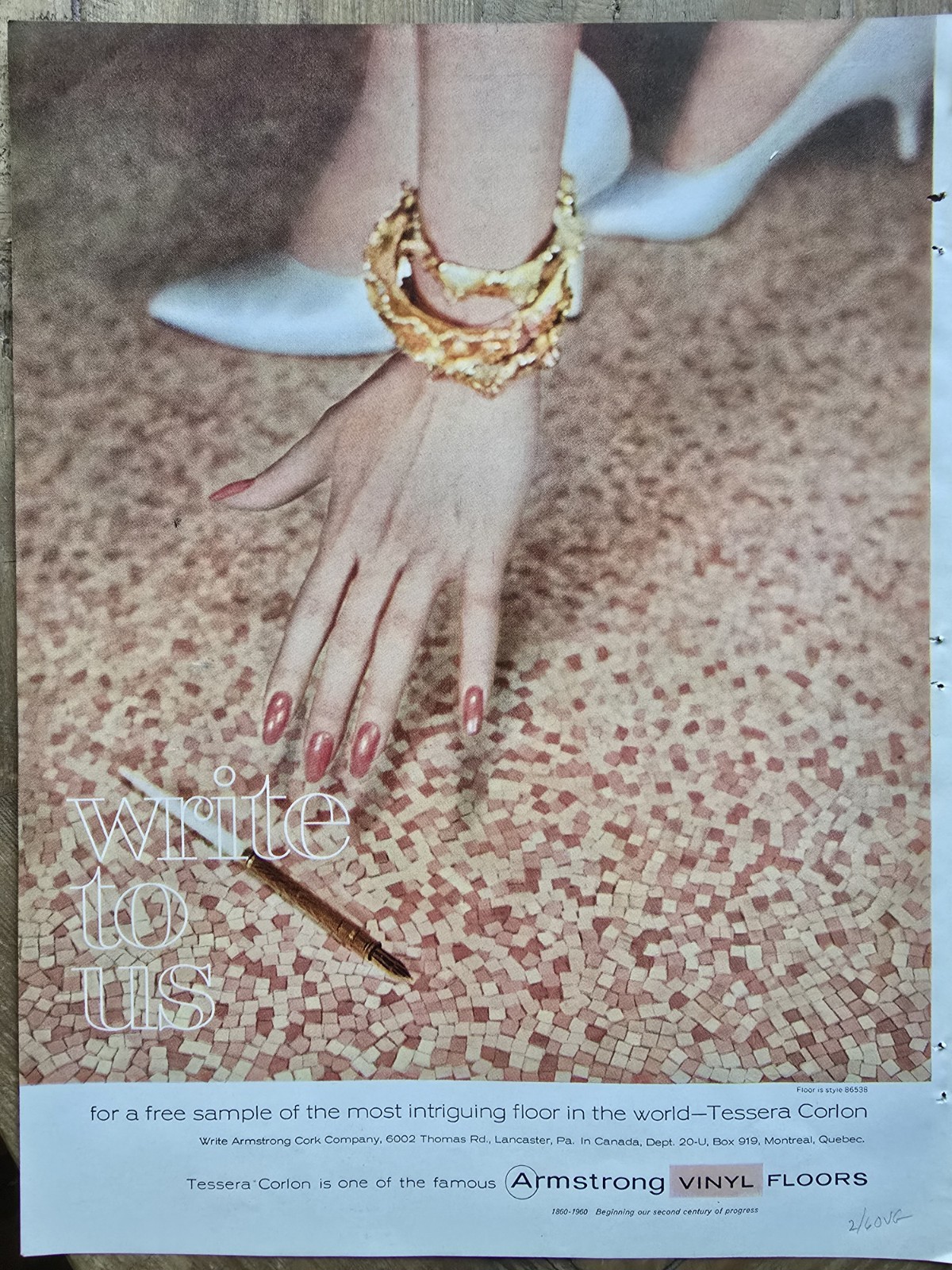 1960 Armstrong Tessera Corlon vinyl floor flooring Vintage Fountain pen Ad