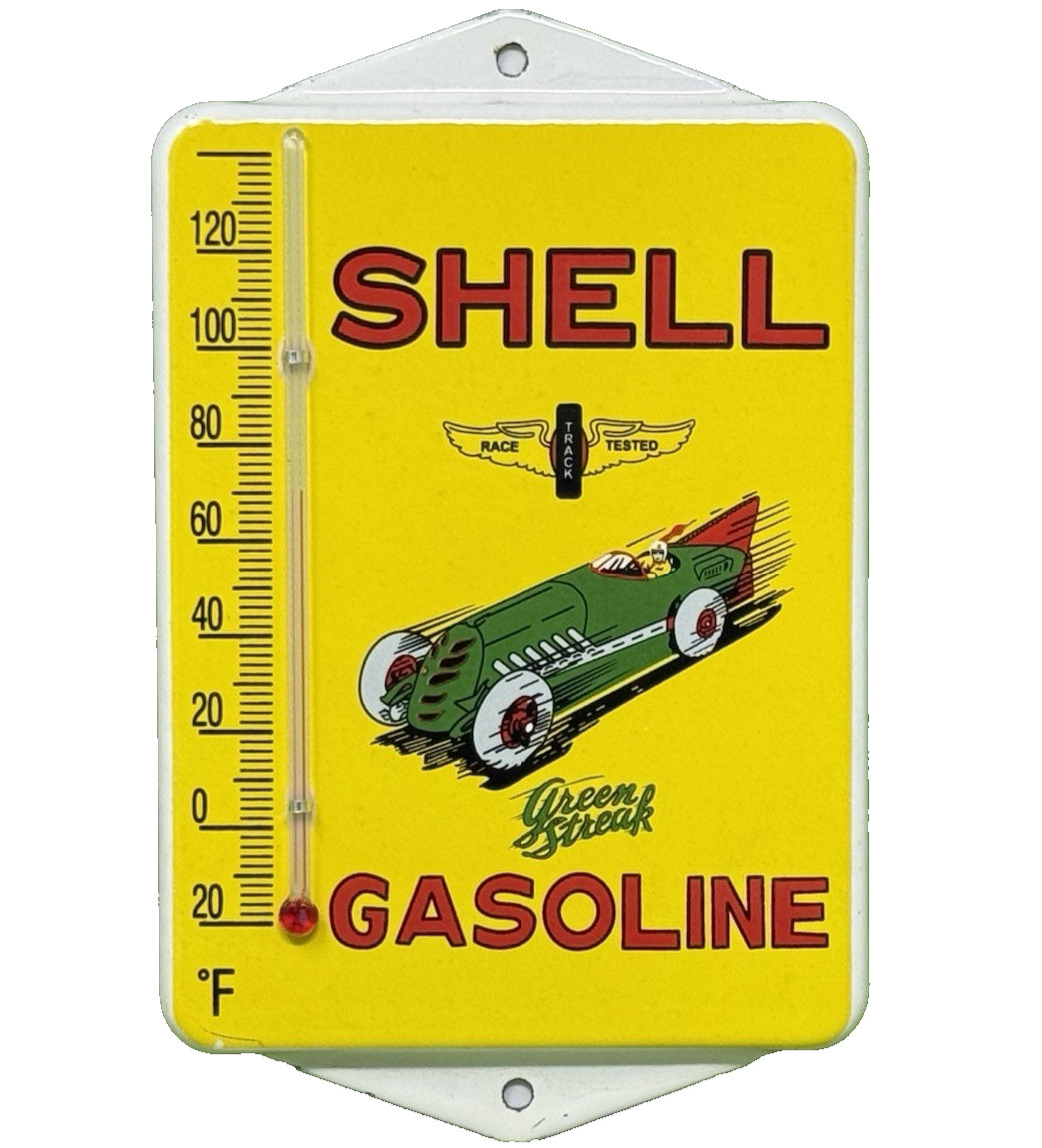VINTAGE SHELL GASOLINE PORCELAIN THERMOMETER OIL SERVICE STATION PUMP PLATE