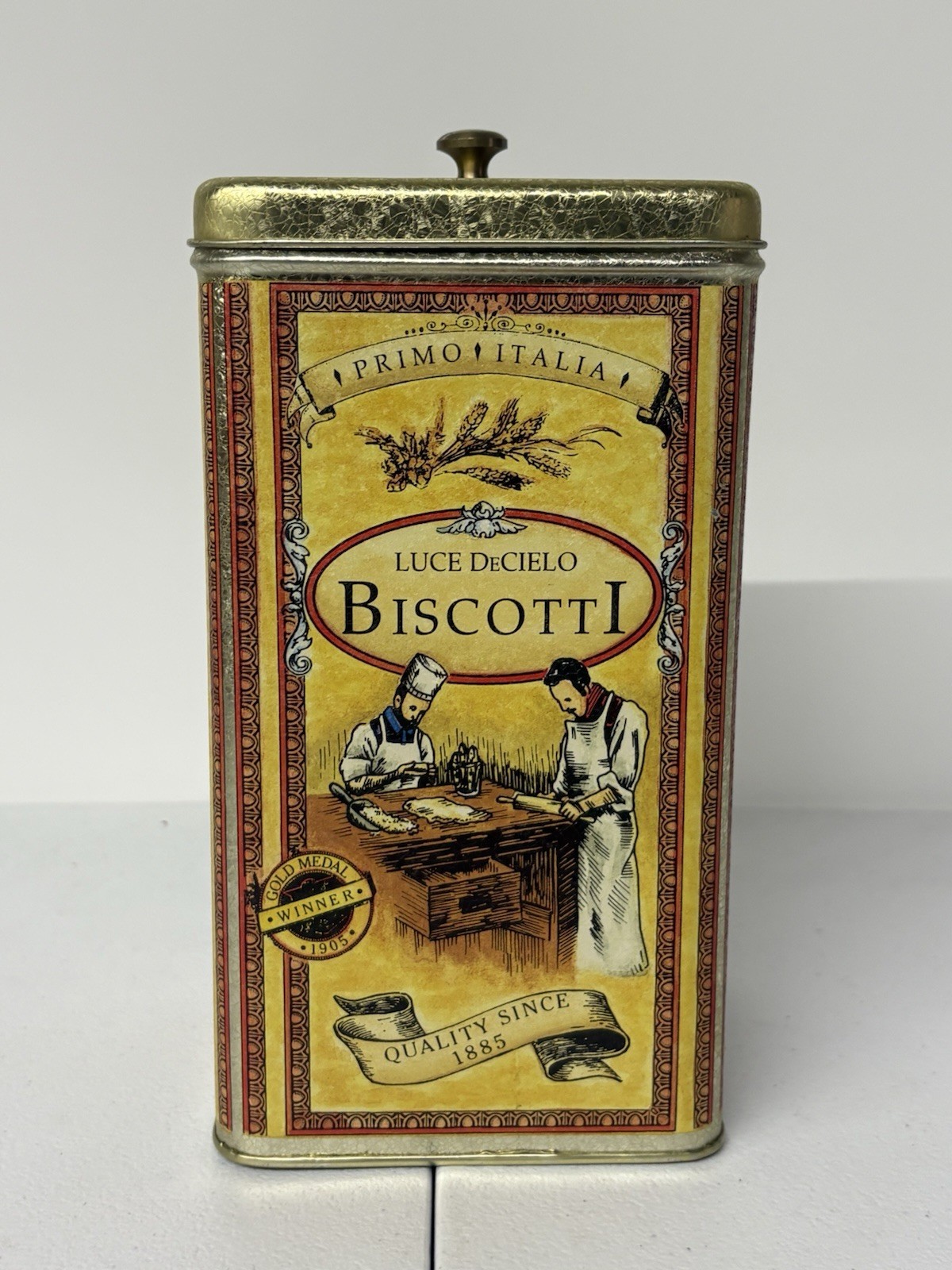 Luce DeCielo Biscotti Italian Advertising Tin Collectible Yellow Red Brown 1885