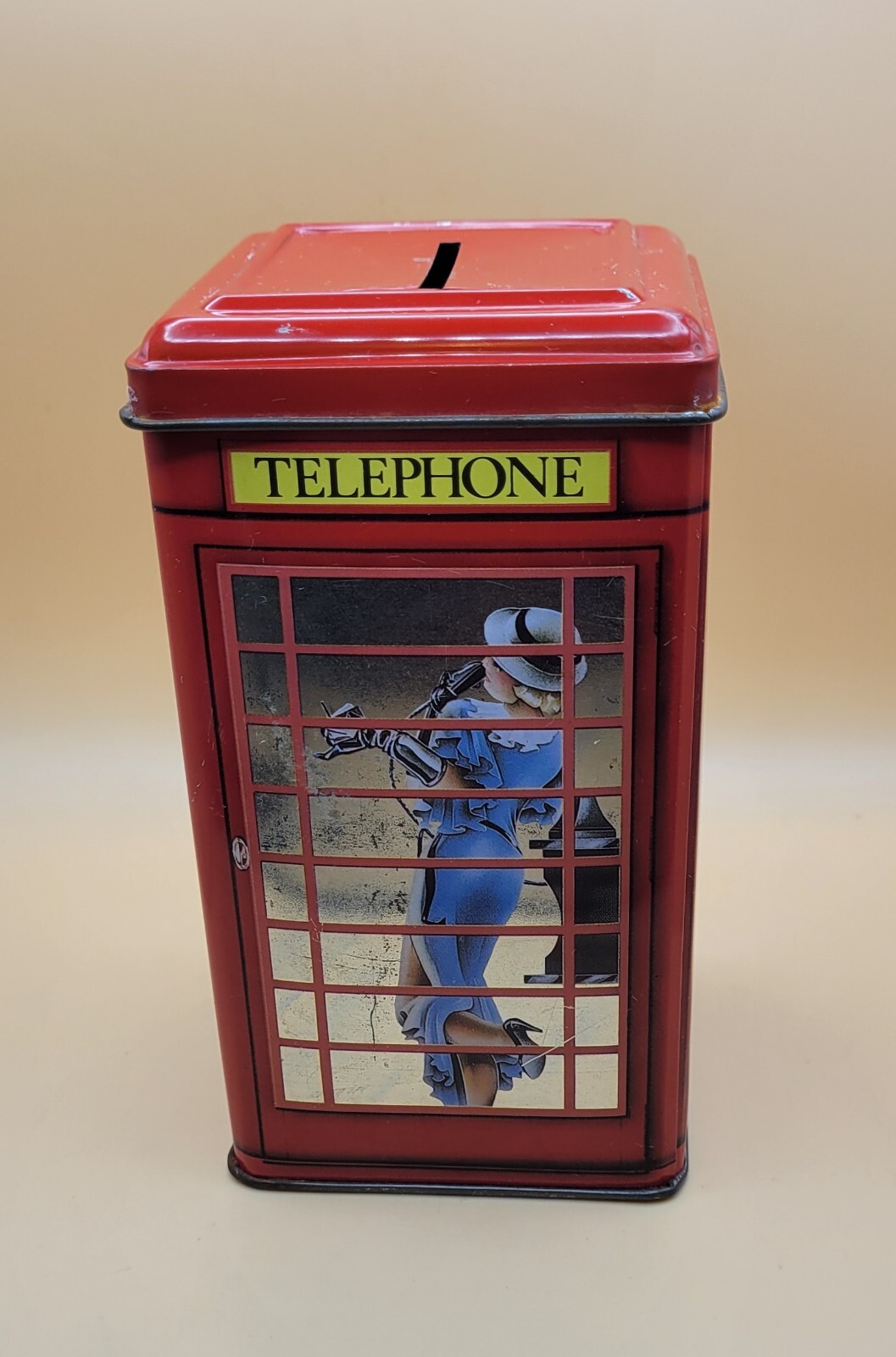 Vintage Bentley’s of London Telephone Booth Collector Metal Tin Coin Bank w/Lid☎