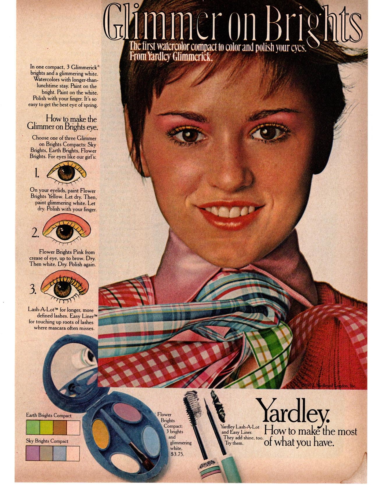 1972 Yardley Glimmerick Cosmetics Glimmer On Brights Watercolor Compact Print Ad