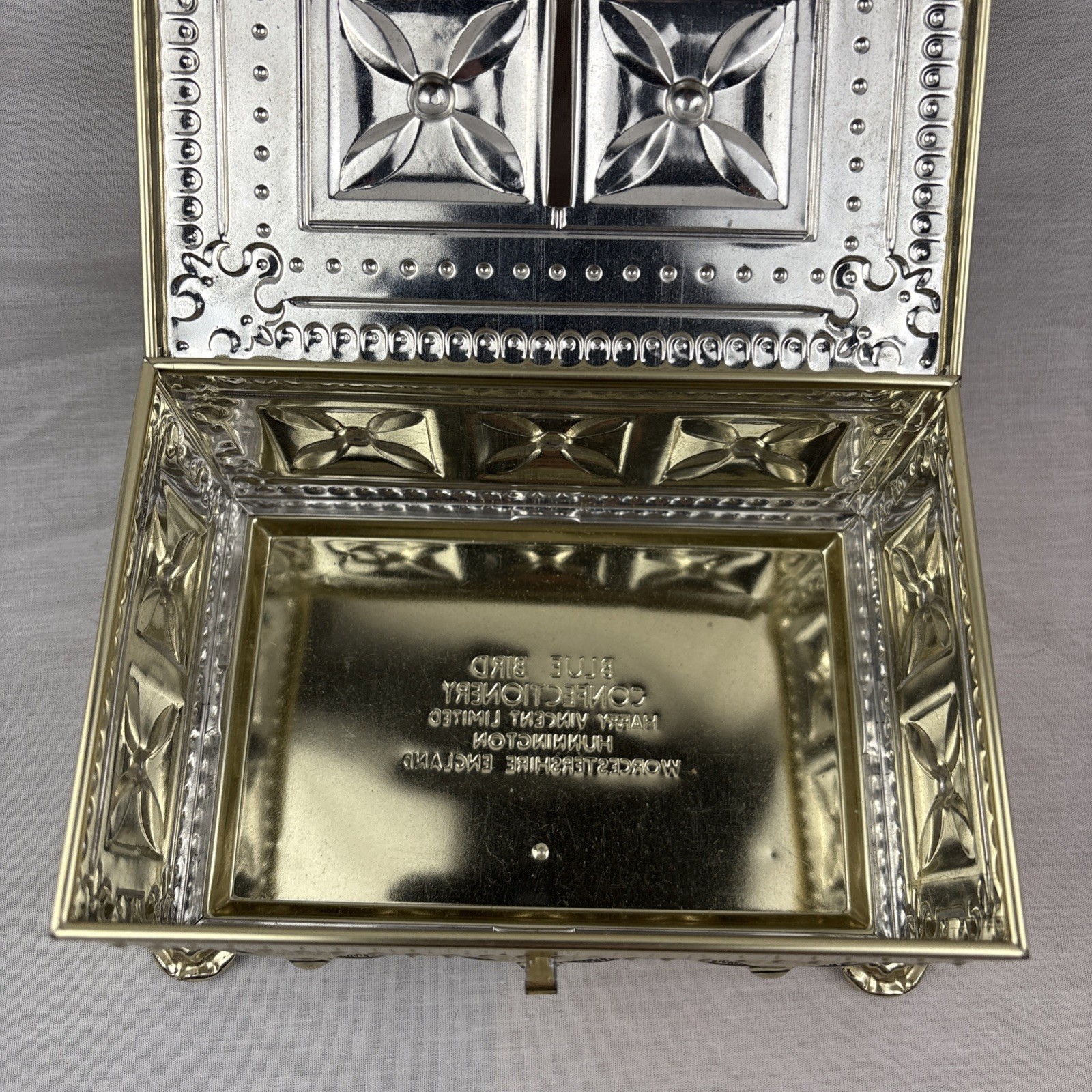 Vintage Candy Tin Blue Bird Confectionery RED Gold Harry Vincent Limited England