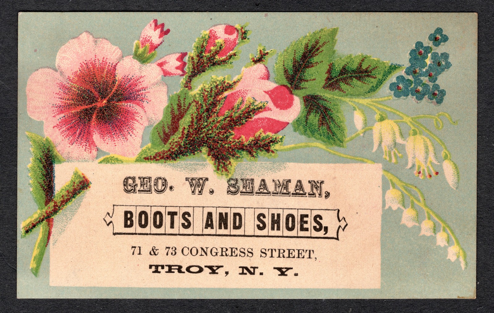 George Seaman Boots & Shoes. Victorian Adv. Trade Card !