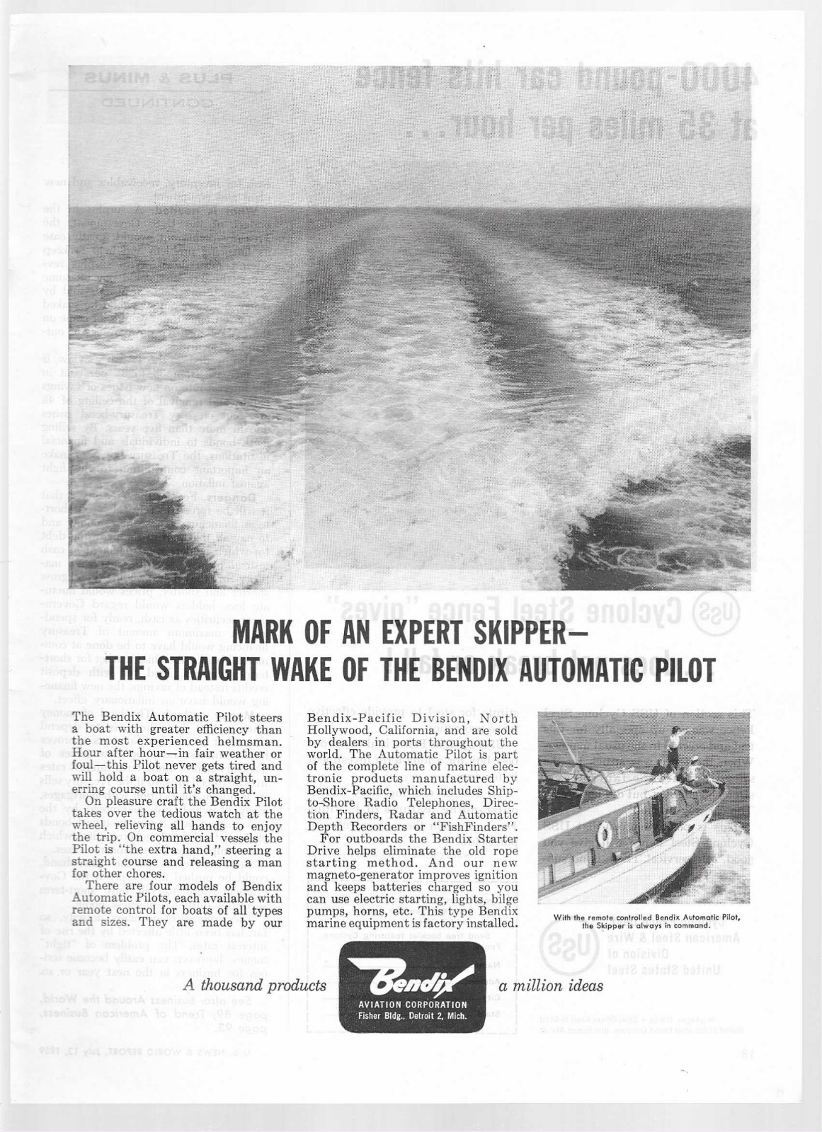 Bendix Aviation & USS United States Steel Cyclone Fence 1959 Vintage Print Ads