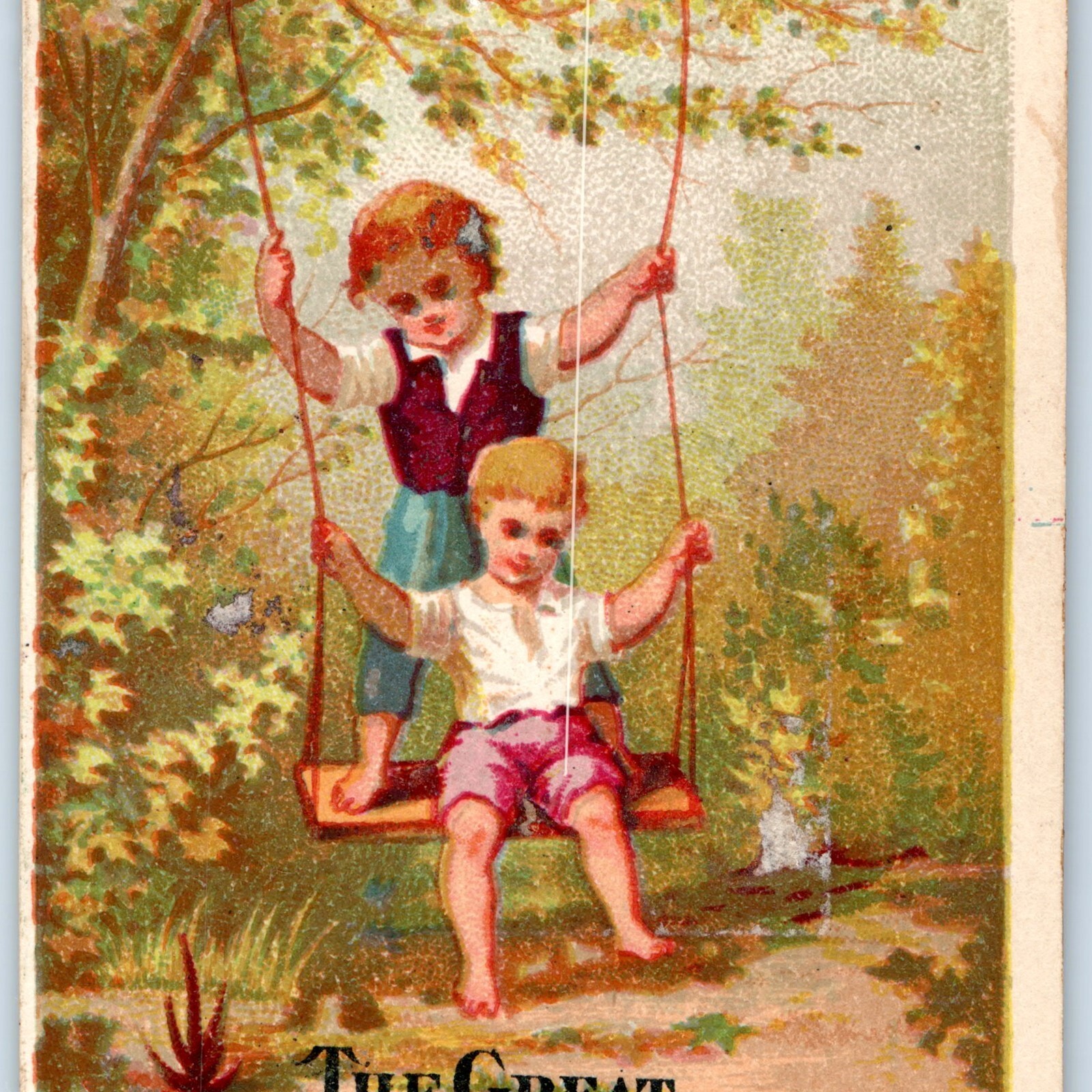 Great Atlantic & Pacific Tea Co A&P Victorian Trade Card Children Swing c1880s