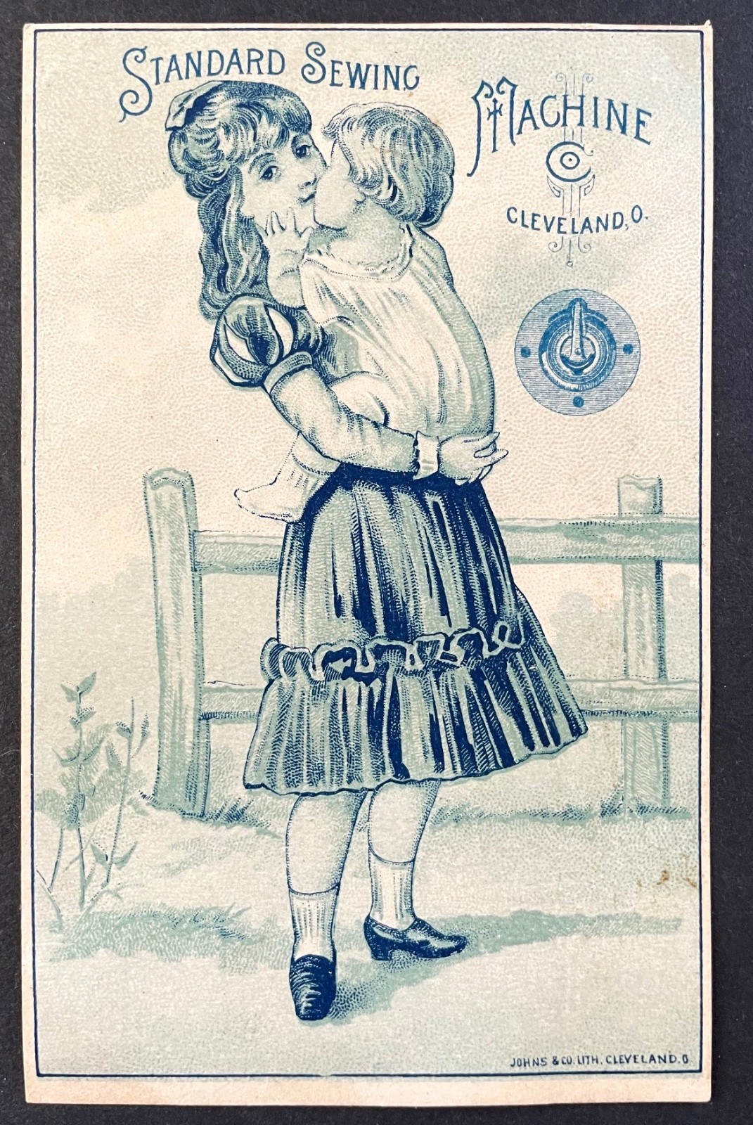 Early Vintage Standard Sewing Machine Co. Akron OH Girl w/Baby
