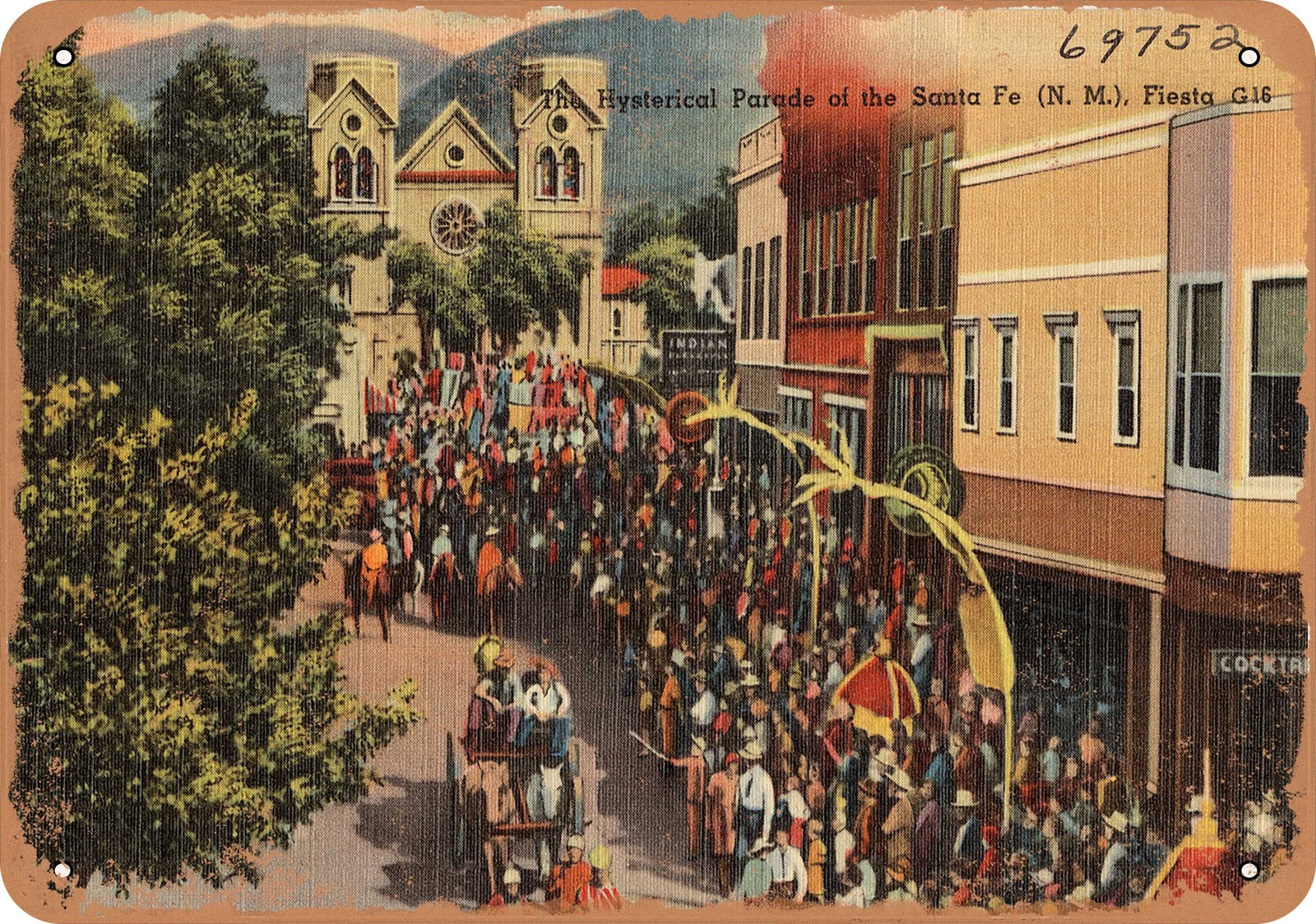 METAL SIGN – New Mexico Postcard – The Hysterical parade of the Santa Fe (N. M.