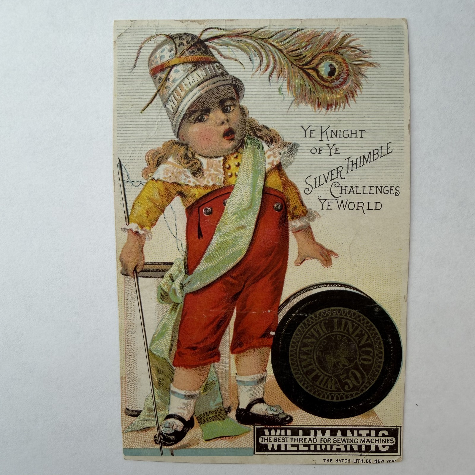 Willimantic CT Linen Co Sewing Thread Victorian Card Knight Silver Thimble
