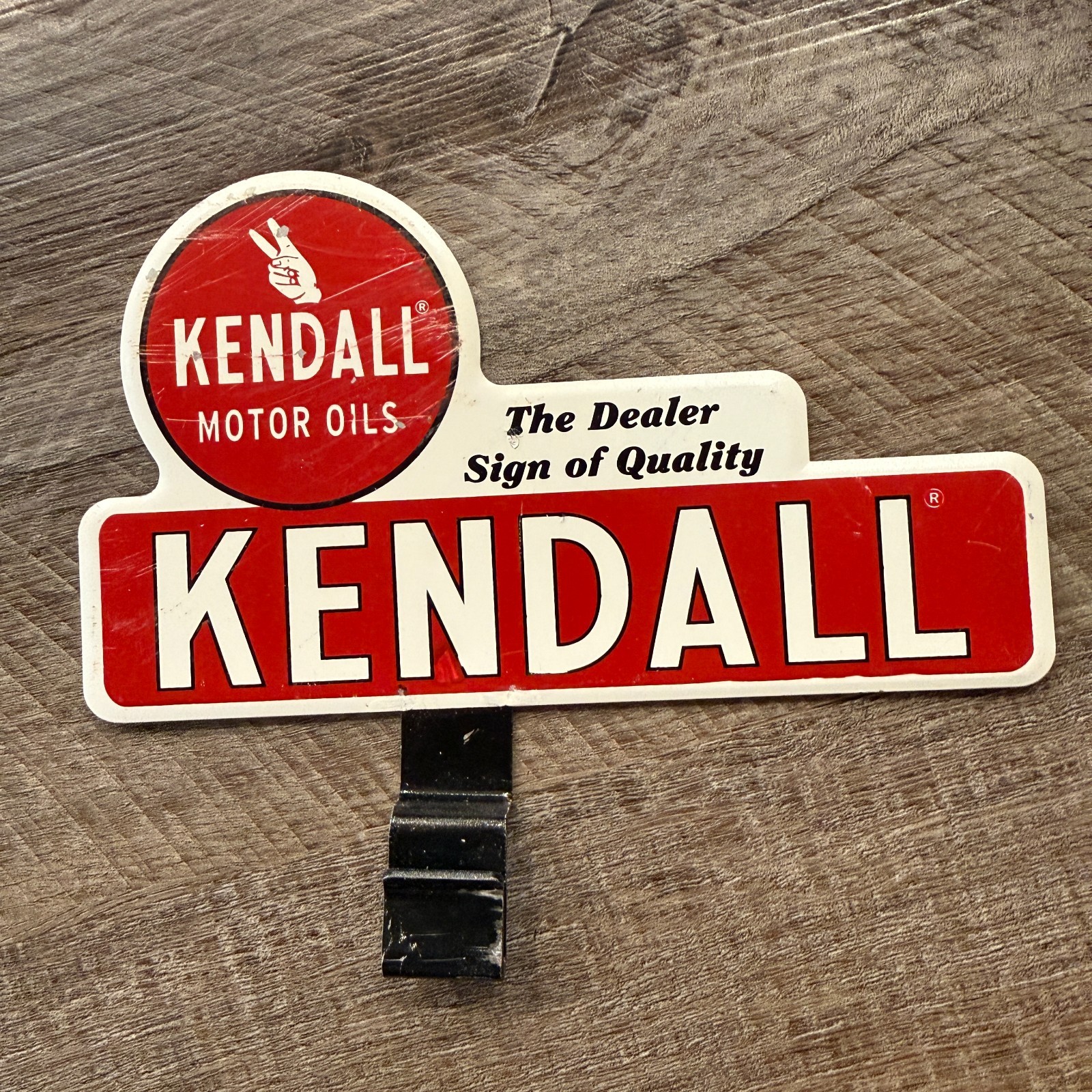 Kendall Motor Oils The Dealer Sign of Quality Metal Vintage License Plate Topper