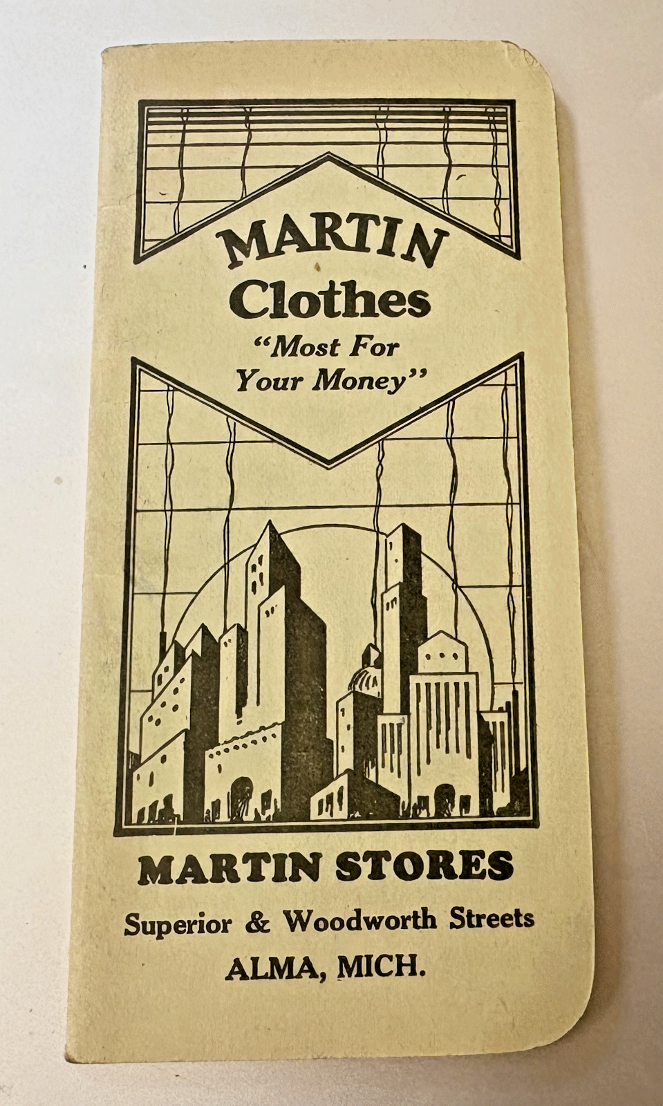 1942 ALMA MICHIGAN “MARTIN CLOTHES” Adv. Booklet; 5-1/2″ By 2-5/8″; Unused