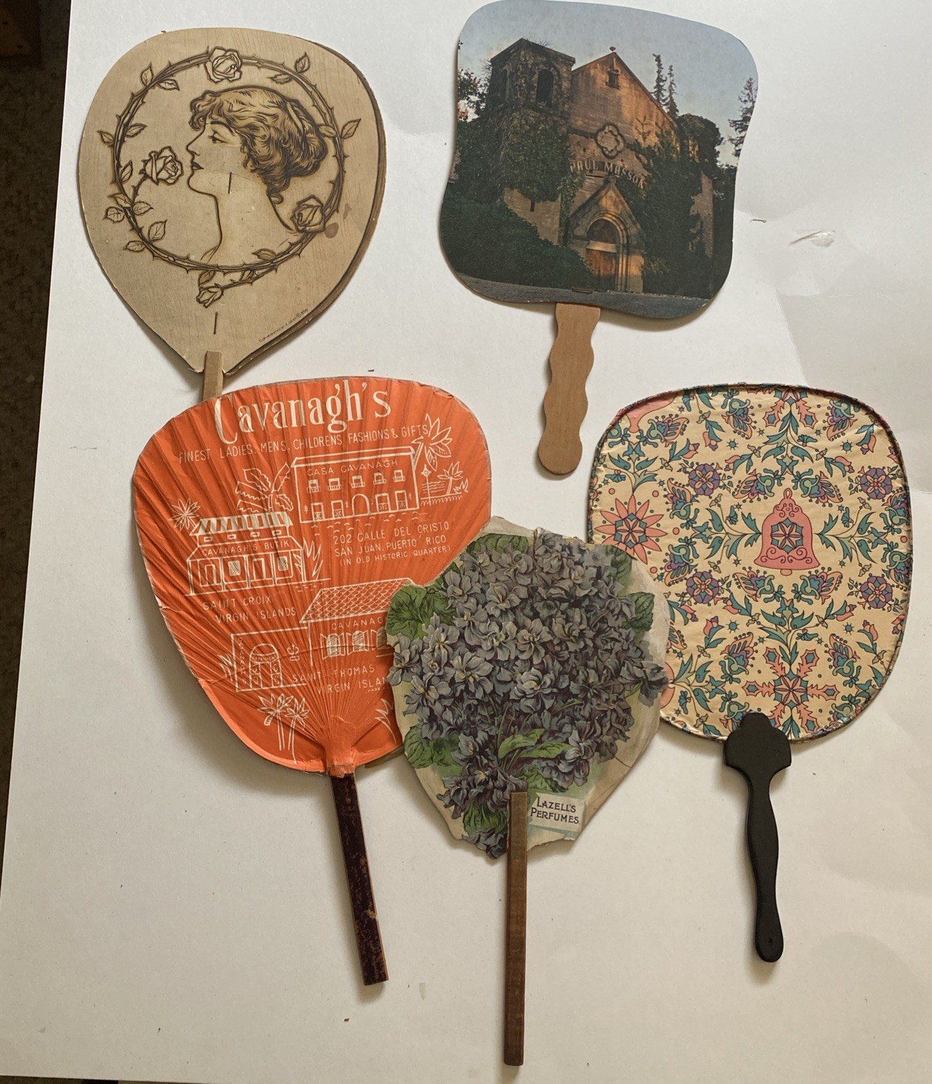 Lot of (5) Advertising Decor Hand Fans Vintage Lazell’s Cavanahg’s