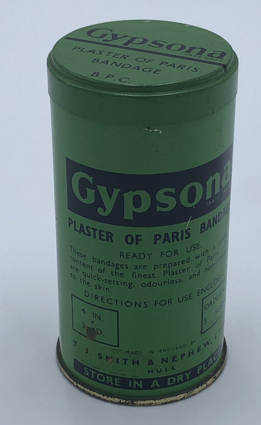 Vintage Gypsona POP Bandage Advertising Tin Box Round England Decorative 1950s