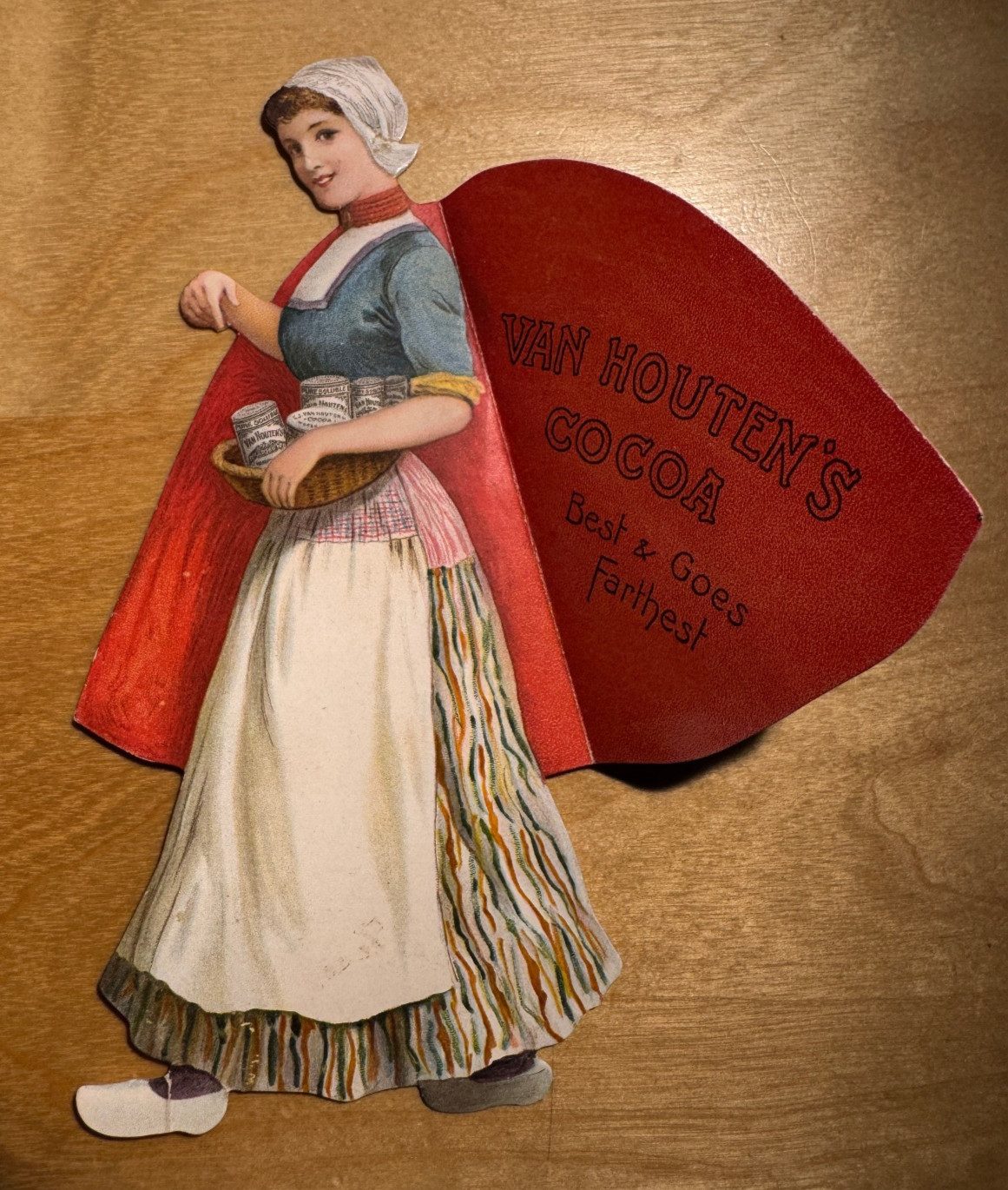 Antique Van Houten’s Cocoa Fold Out Victorian Trade Card Die Cut Dutch Woman