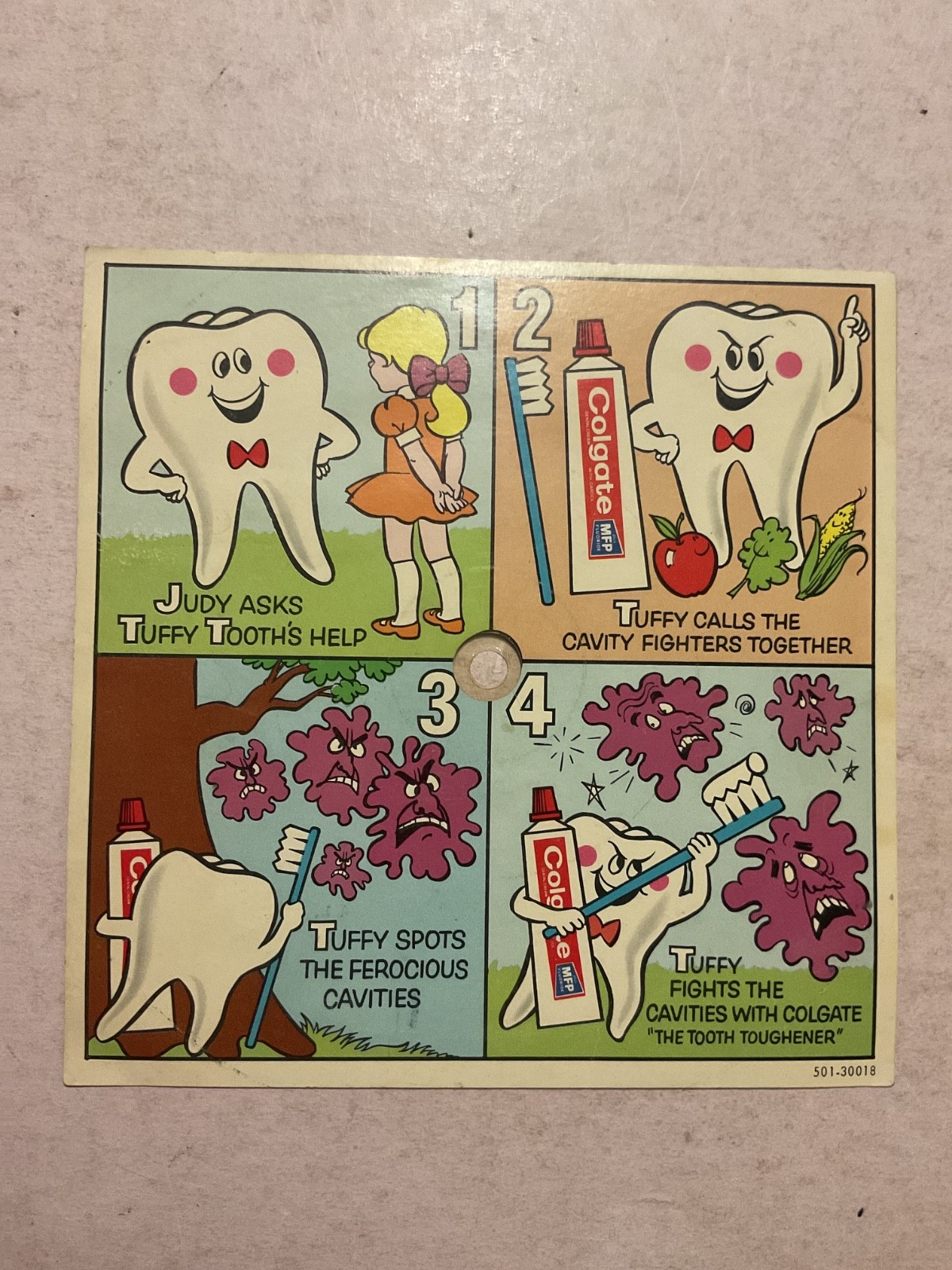 Tuffy Tooth meets the ferocious cavities Record 1970 Colgate Toothpaste promo