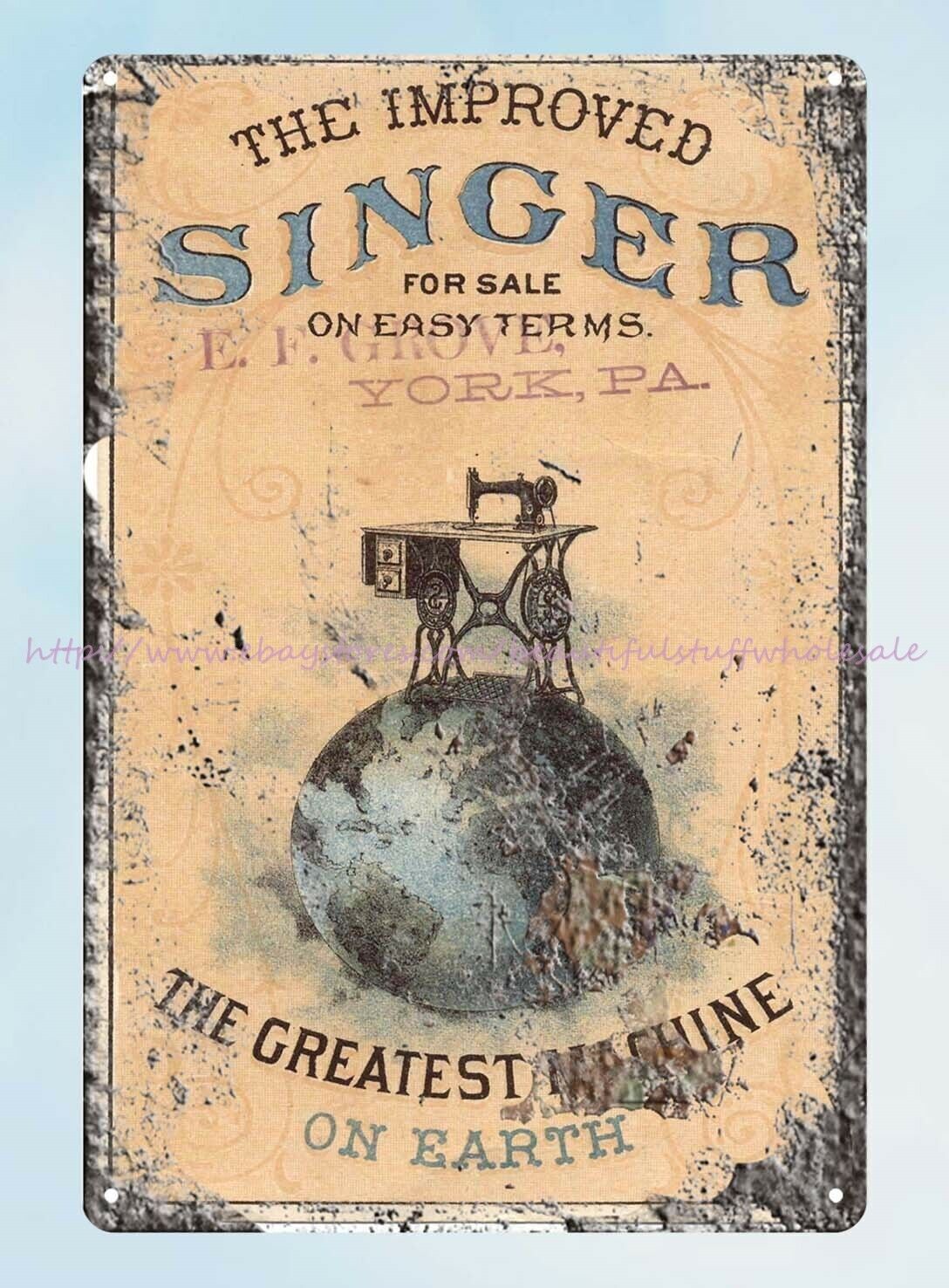 pub cafe wall decor Singer Sewing Machine late 1880s metal tin sign