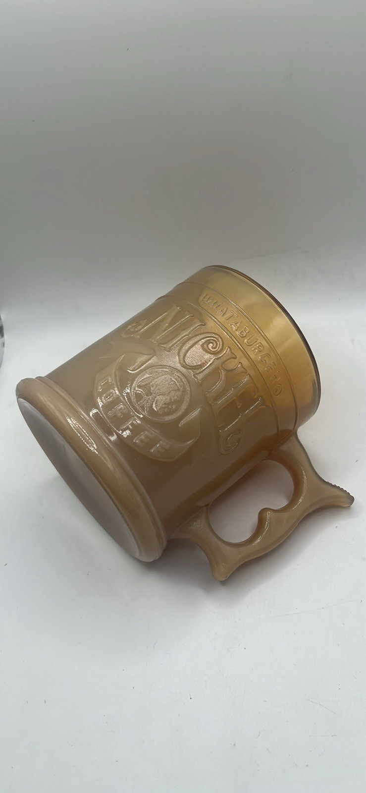 Vtg Whataburger Nickel Coffee Mug Butterscotch Milk Glass Cup Made In USA 80’s