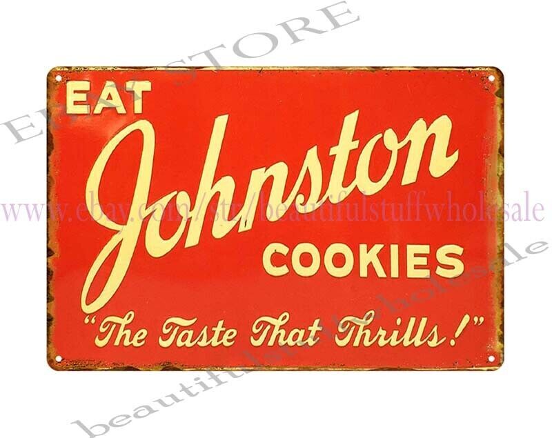 1930’S Eat Johnston Cookies metal tin sign living room bathroom wall decor