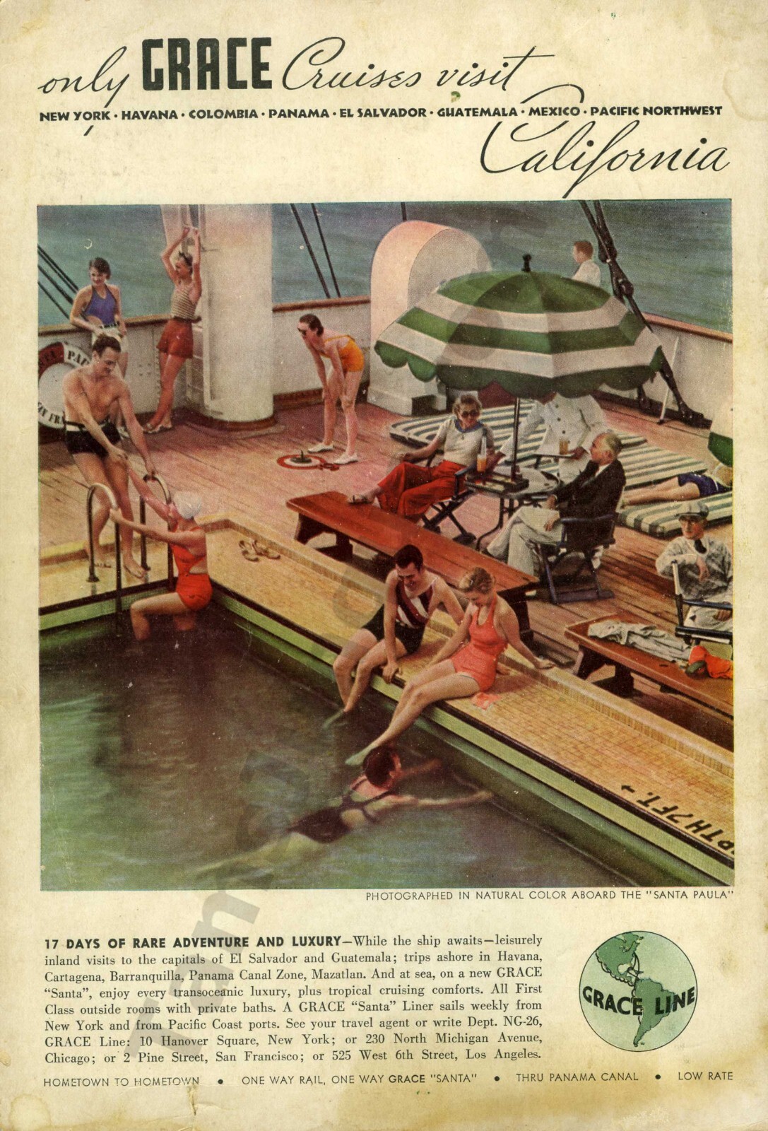 1934 Grace Line Cruises Santa Paula PRINT AD Wall Decor or Gift Idea! (1604)