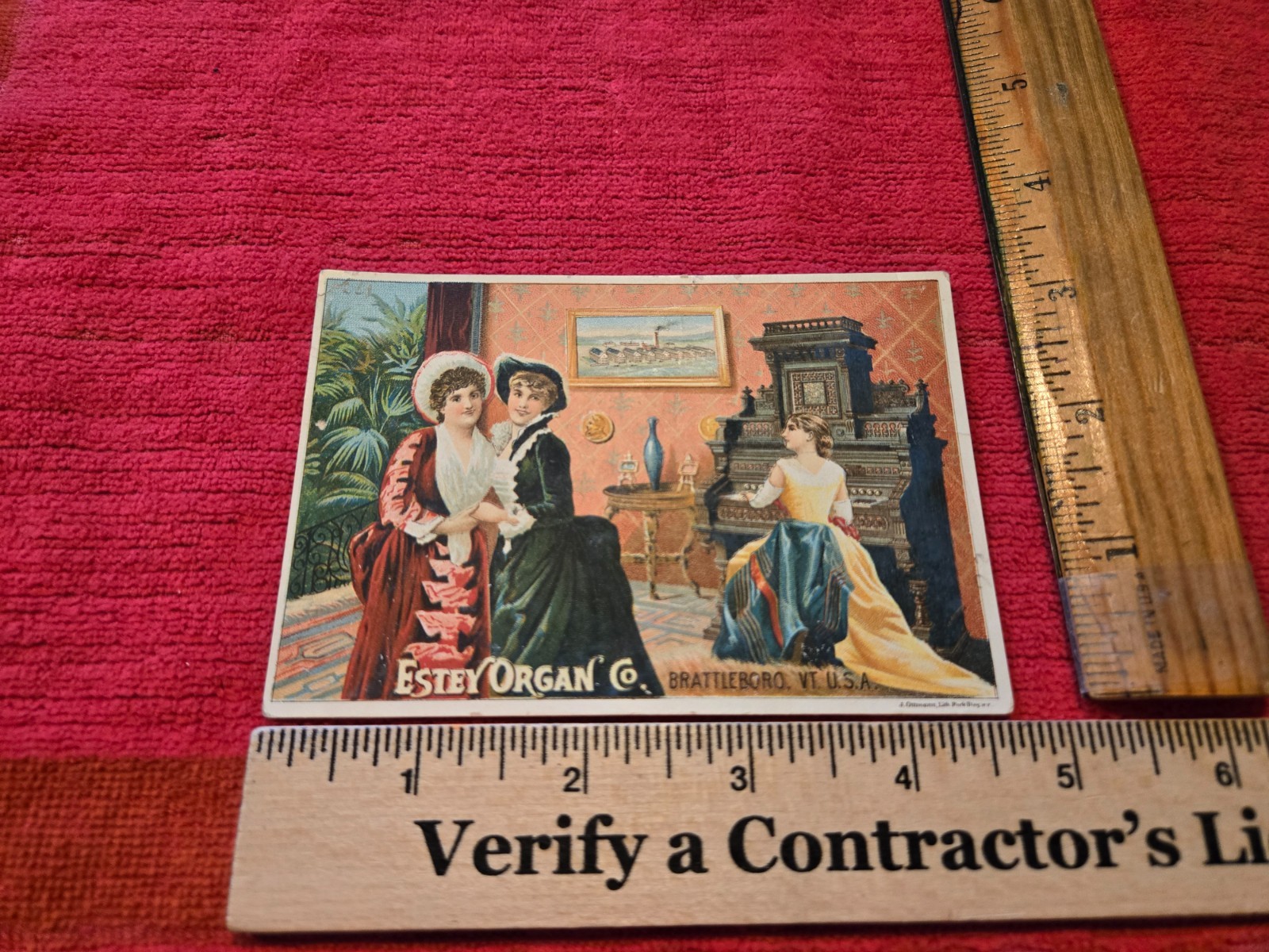 VICTORIAN TRADE CARD FROM ESTEY ORGAN CO BRATTLEBORO VT PRETTY LADIES DANCING