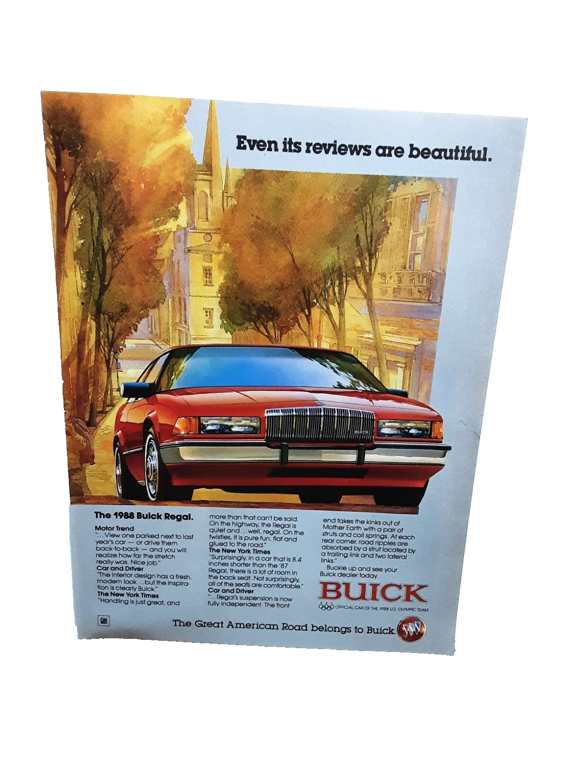 1988 Buick Regal Vintage Print Ad GM Red Car Review Promo Great American Road