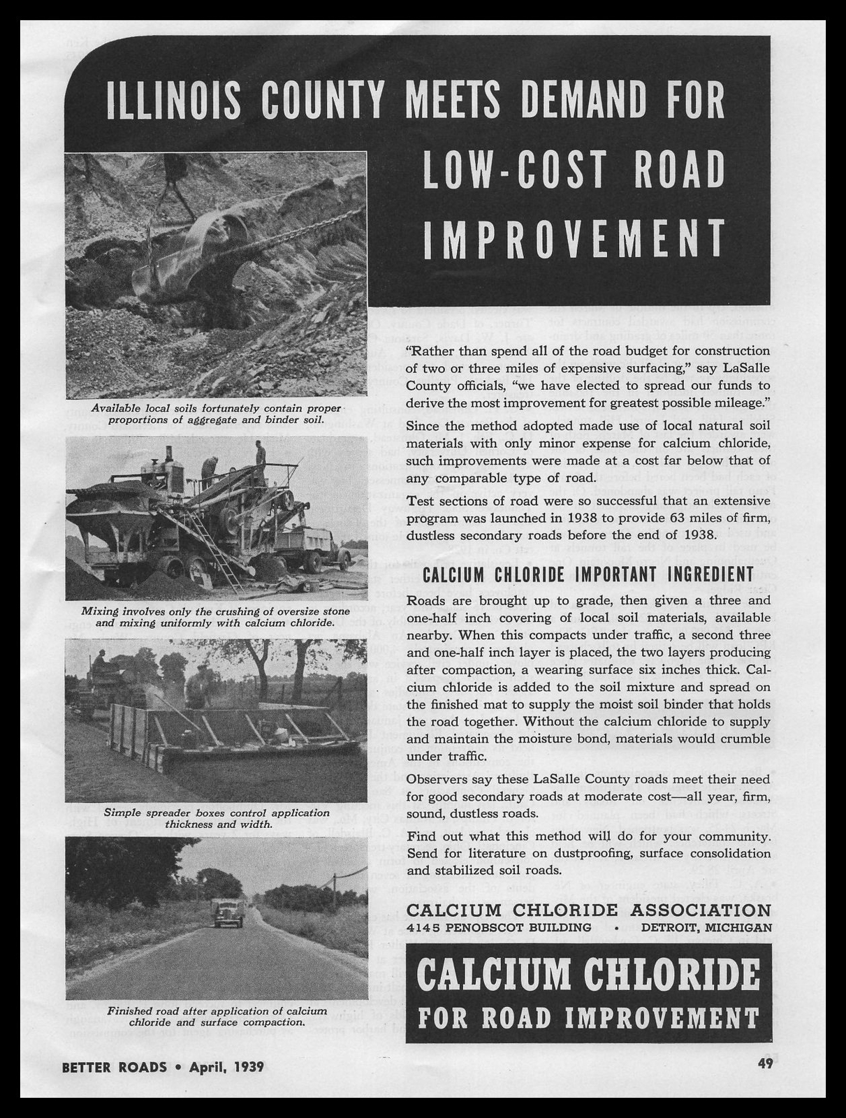 1939 Calcium Chloride LaSalle County Illinois Road Maintenance Photos Print Ad