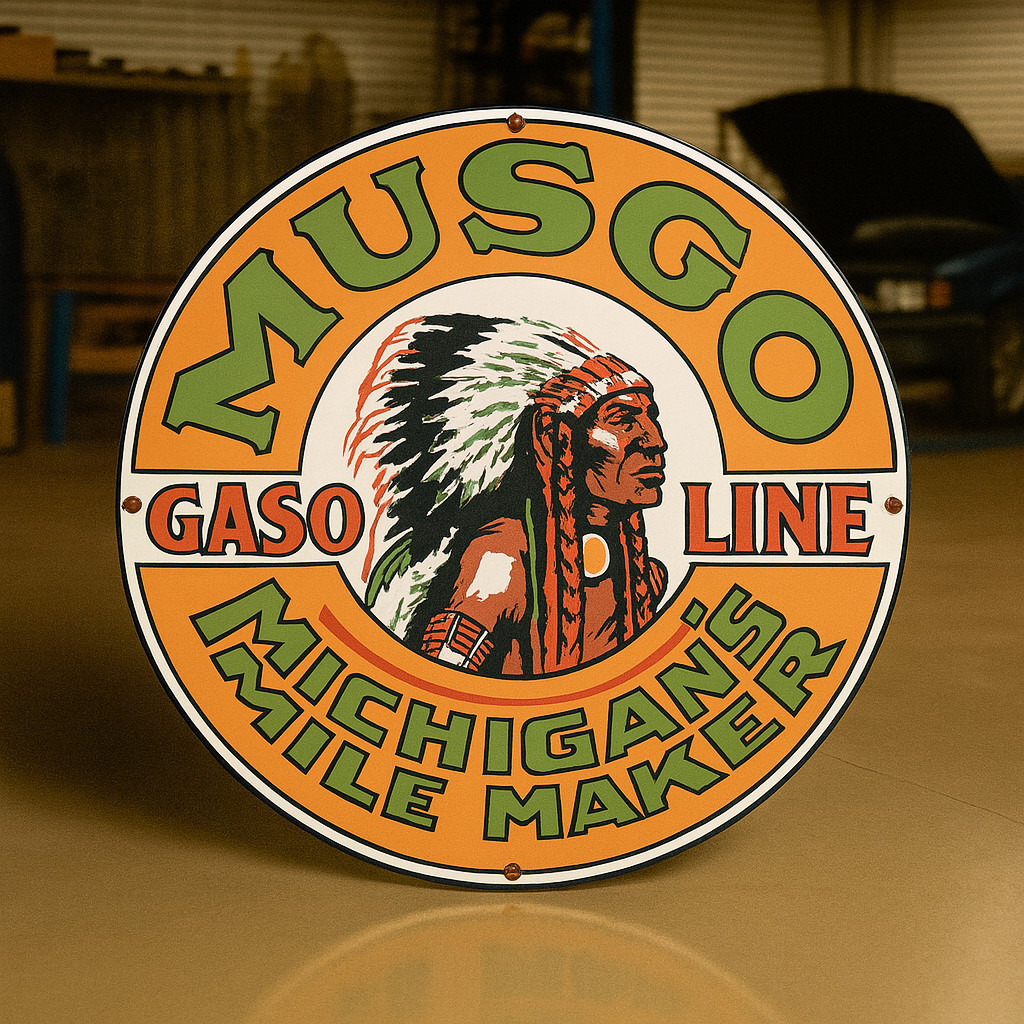 MUSGO Gasoline Michigan’s Mile Maker Heavy Metal Sign – 19.7″ (50 cm)