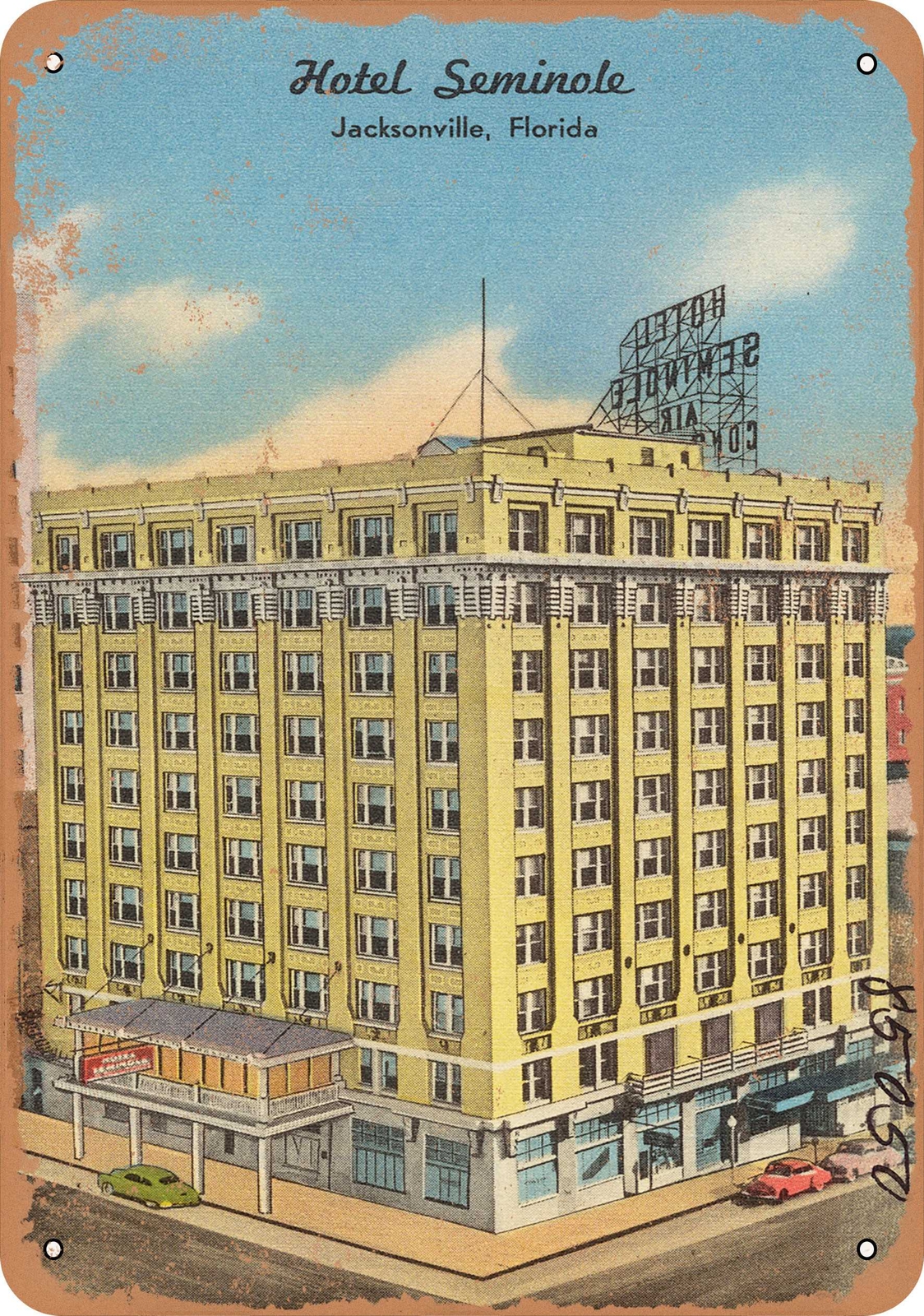METAL SIGN – Florida Postcard – Hotel Seminole, Jacksonville, Florida
