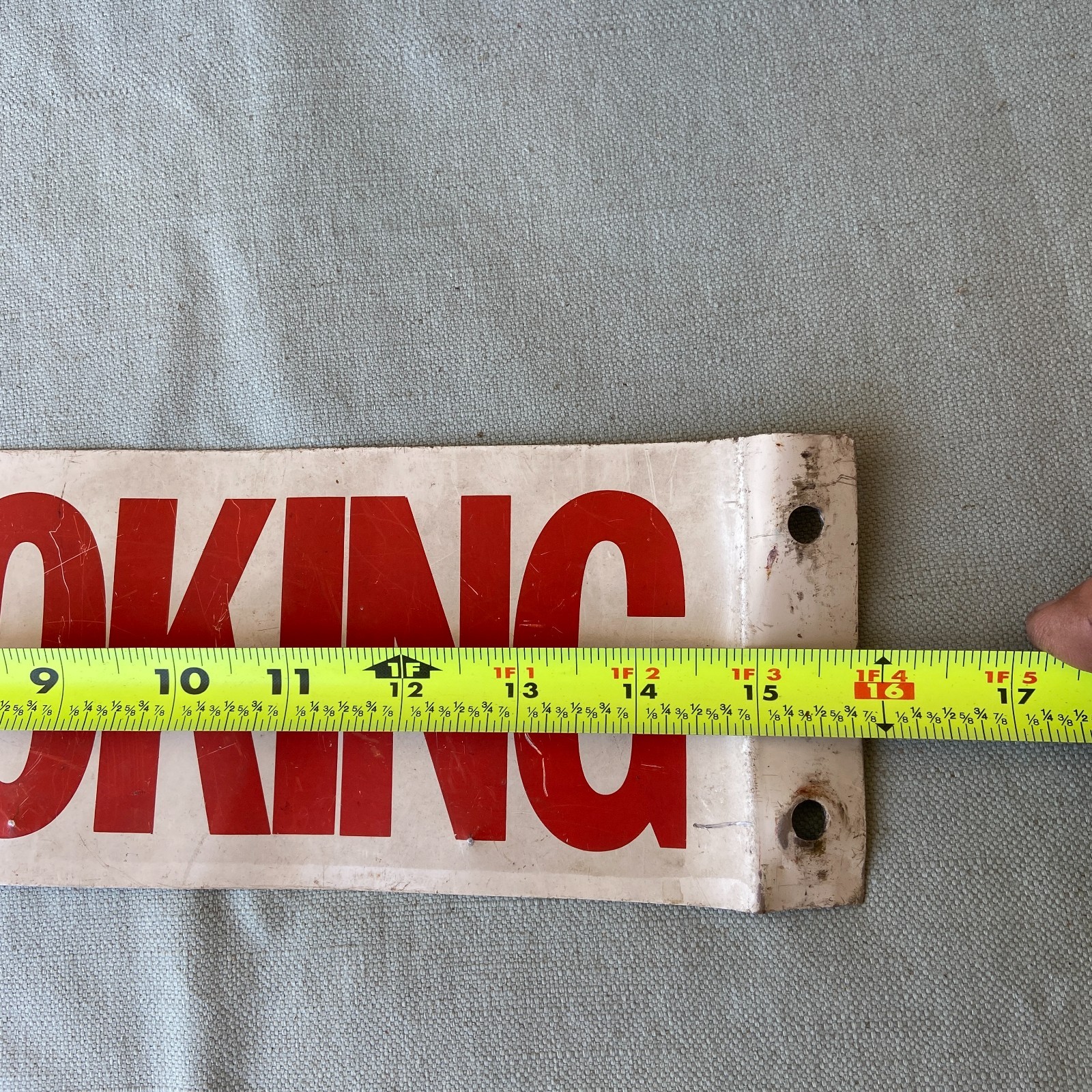 Vintage No Smoking Sign Wall Mount 4”x15” White Red Lettering Metal 90 Degree