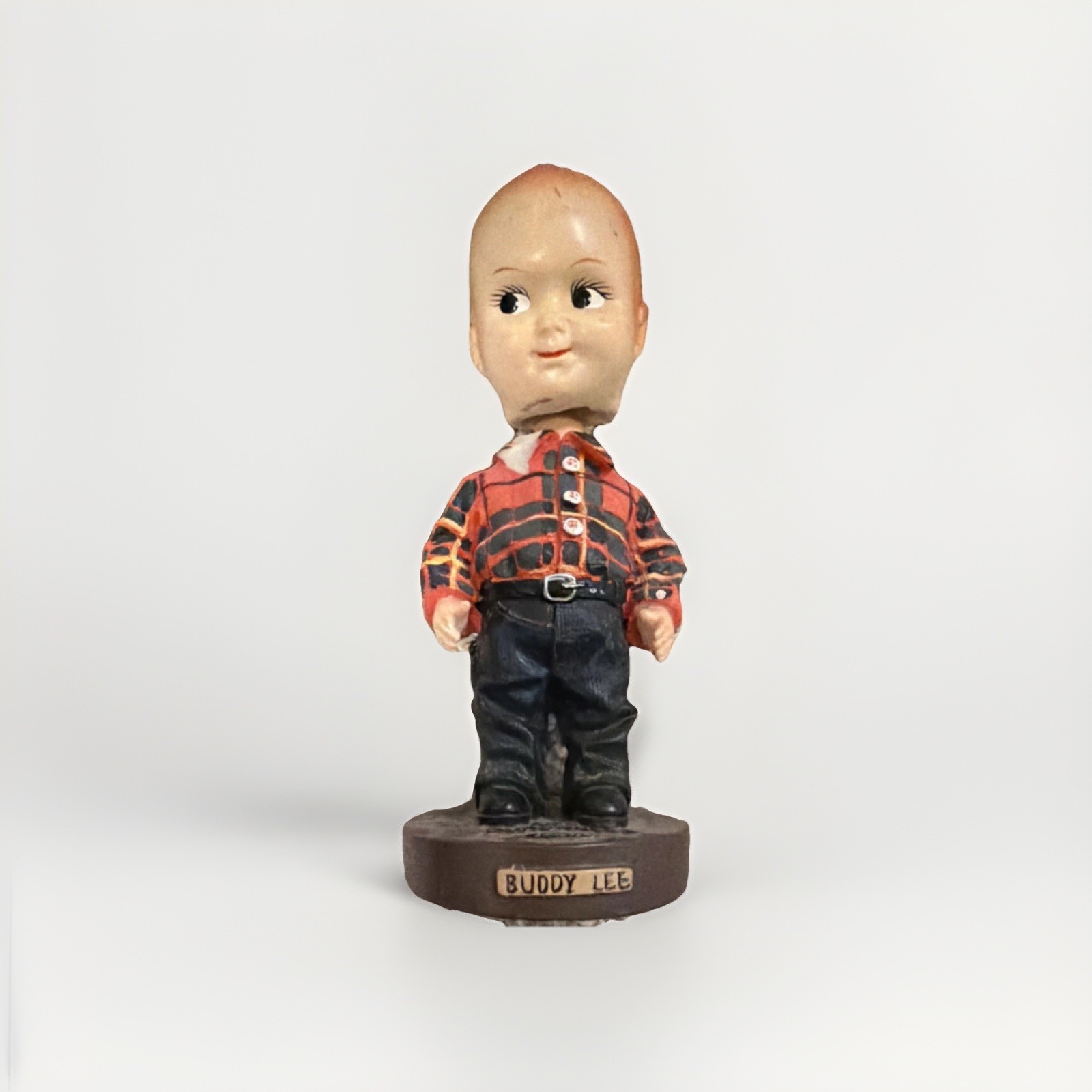 Buddy Lee bobble head Collectible Figure Plaid Shirt Red Black Brown old