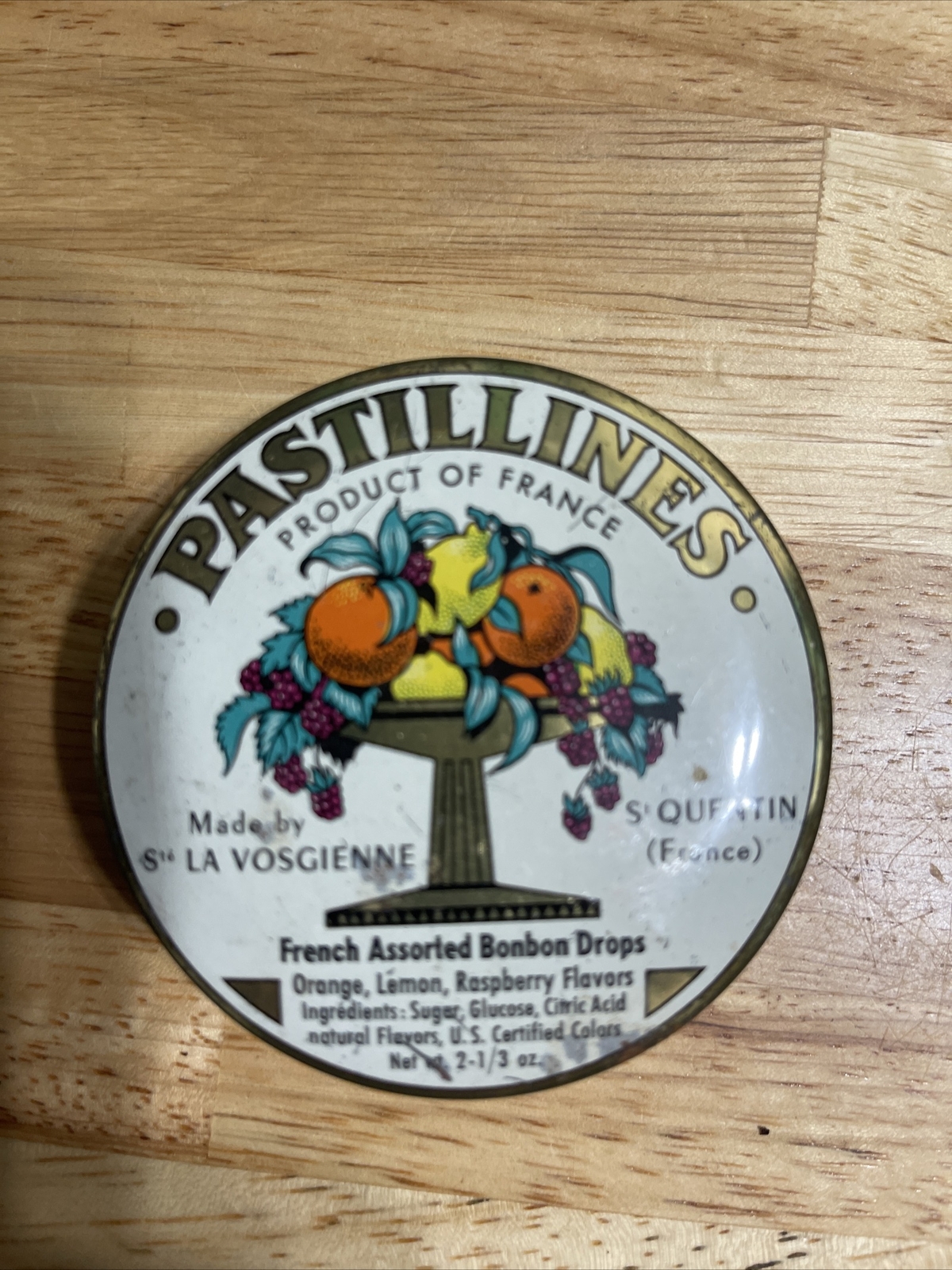 Vintage metal tin box empty case from Pastillines From France Bonbon Drops
