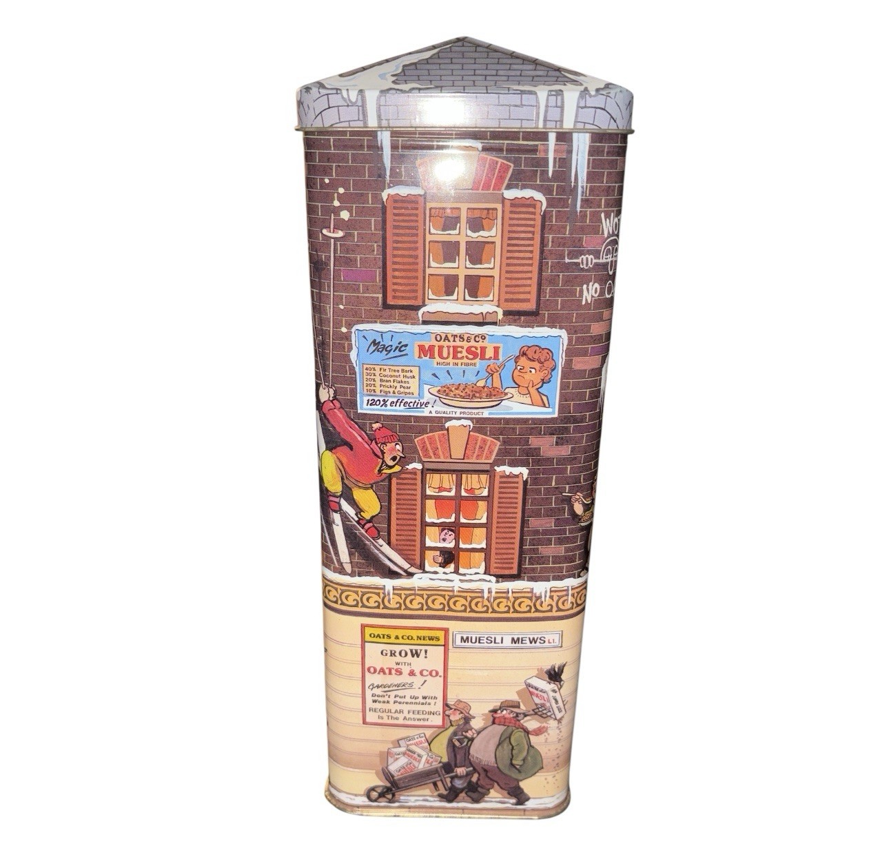 Vintage Style OATS & Co. Muesli Tin Storage Container Retro Cereal Advertising