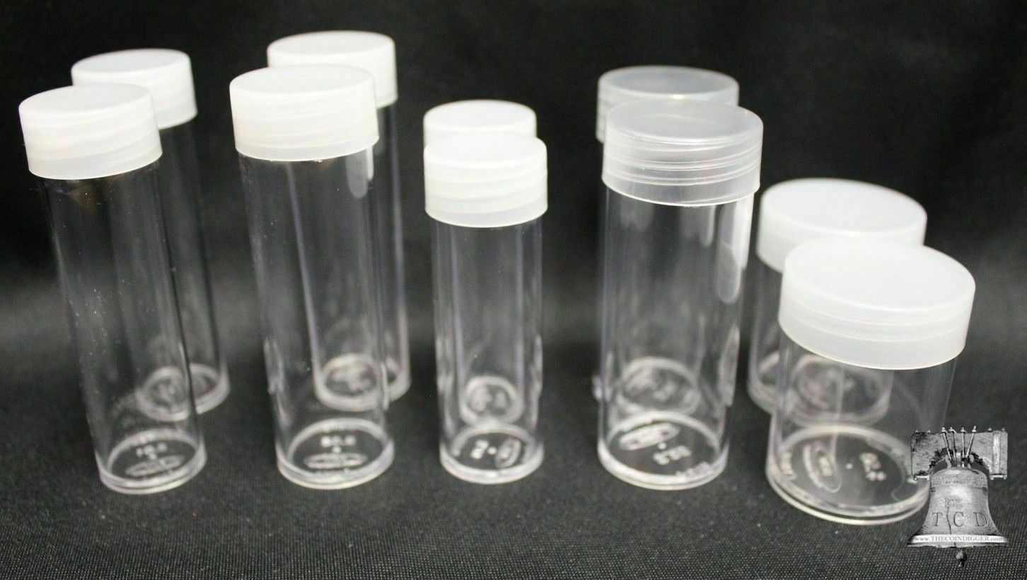 BCW Coin Holder Tube Round Clear Plastic Cent to Silver Dollar Tubes 7 Size Case