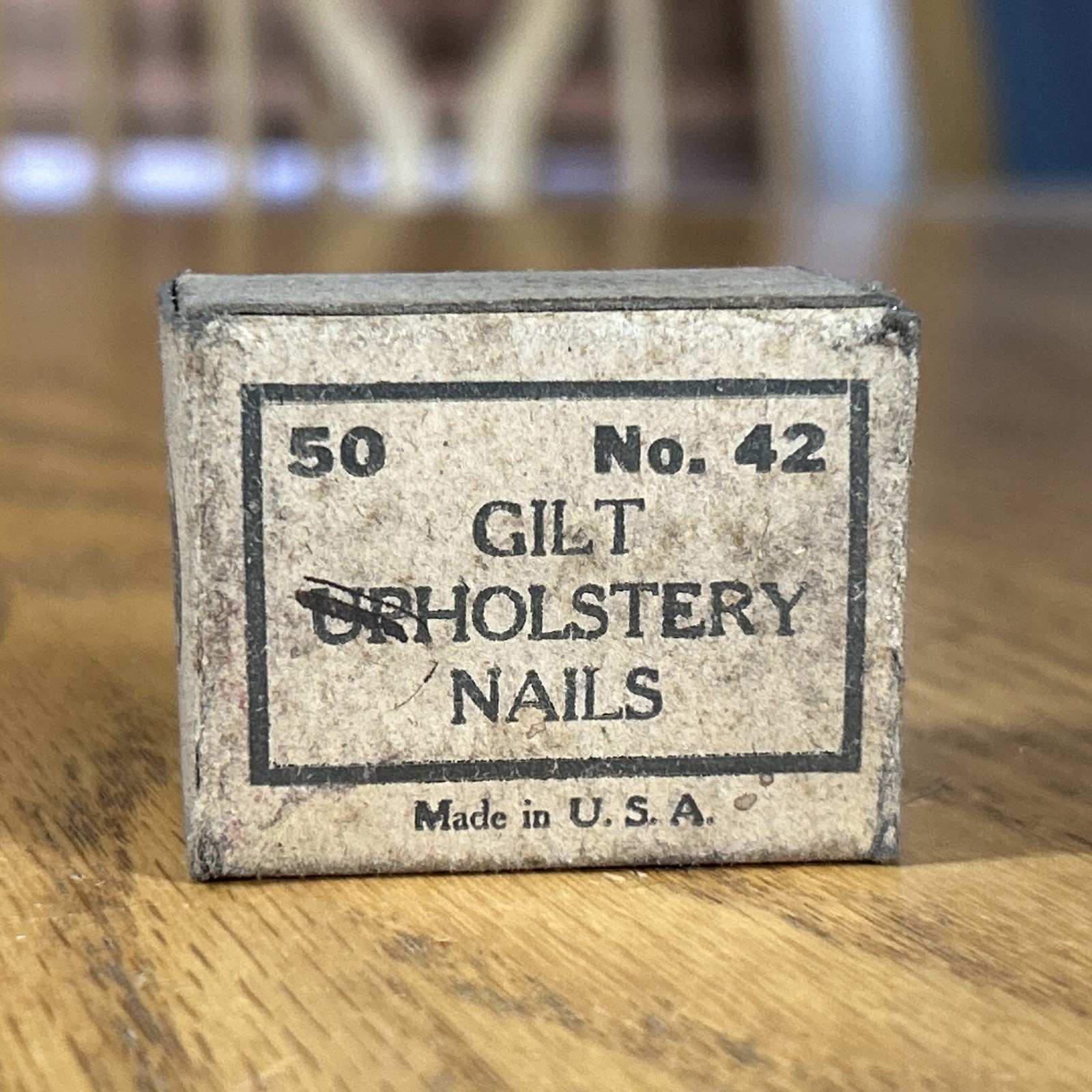 Vintage Ring Co Gilt Upholstery Nail Box 1940s Advertising Tacks Hardware Store