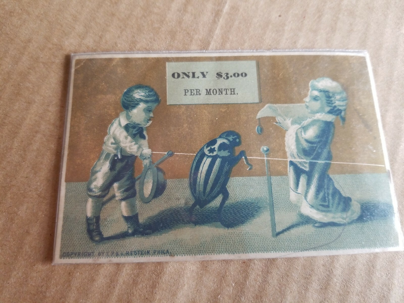 Victorian Trade Card Two Children With Bug Domestic Sewing Machine
