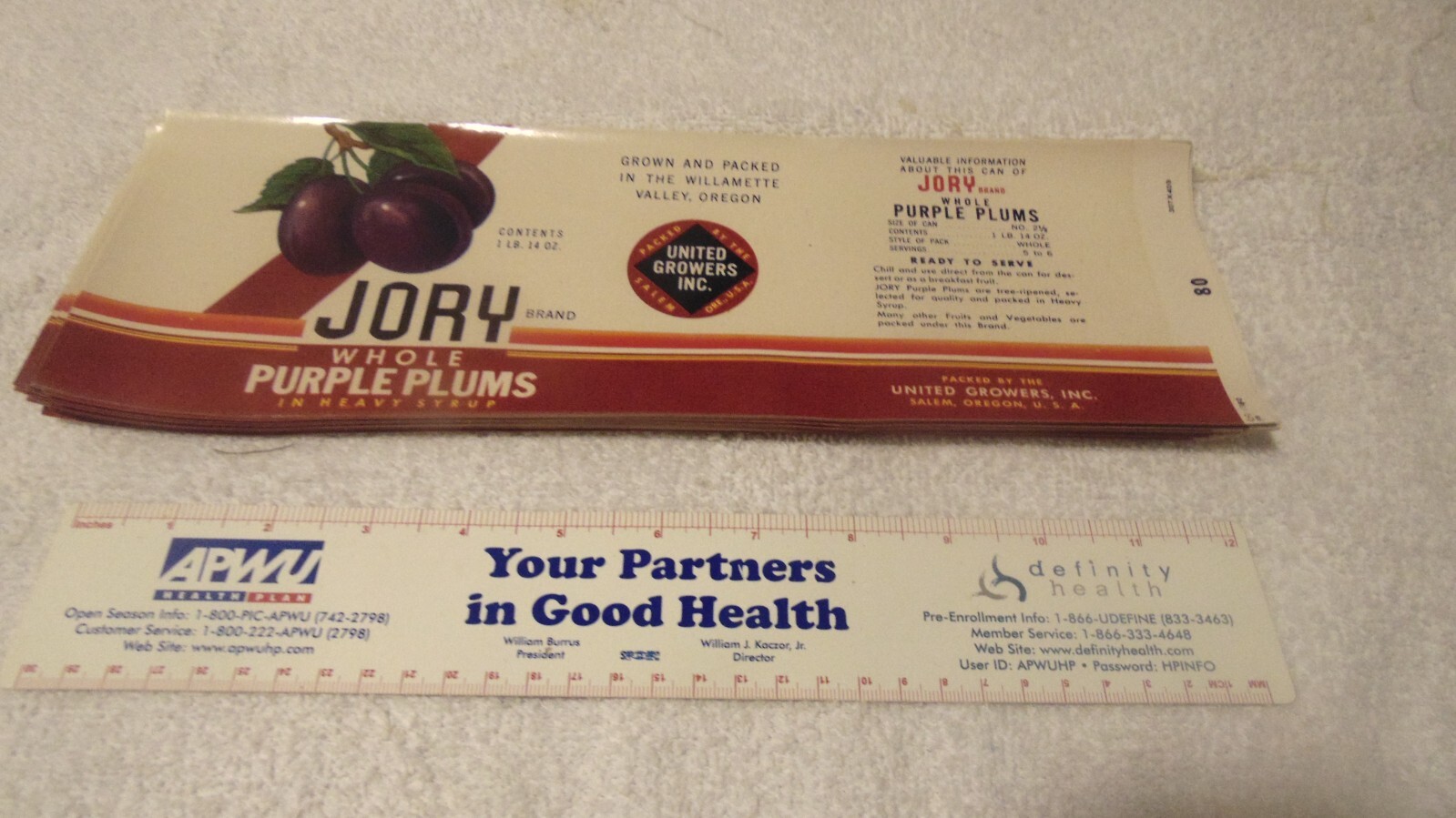 DEALER LOT OF 100 VINTAGE JORY PURPLE PLUM CAN LABELS