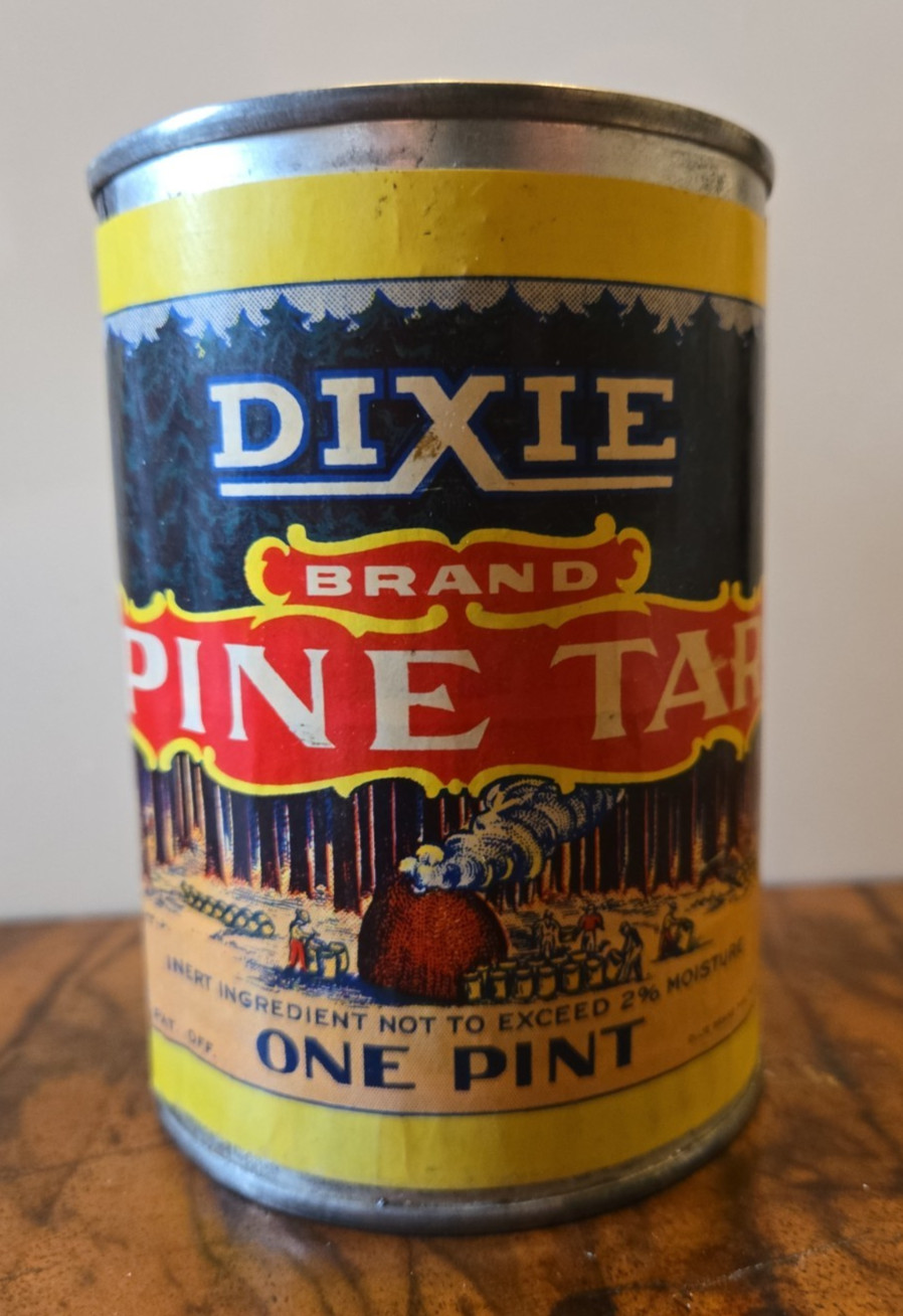 Vintage NOS DIXIE BRAND PINE TAR Paper Label One Pint Sealed 1930s Unopened